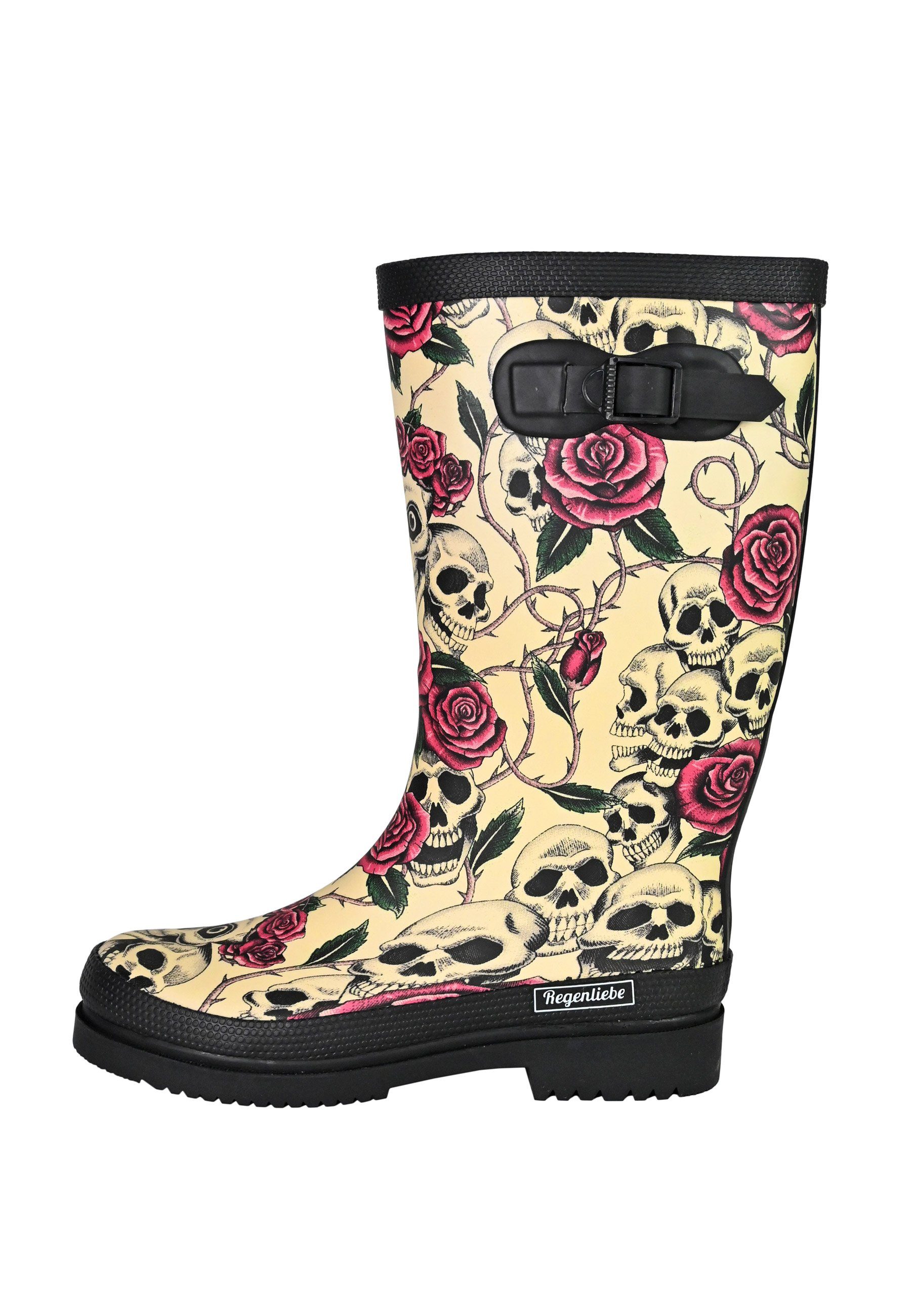Regenliebe Ghost High Gummistiefel Langschaft Stiefel mit Totenköpfen und r günstig online kaufen