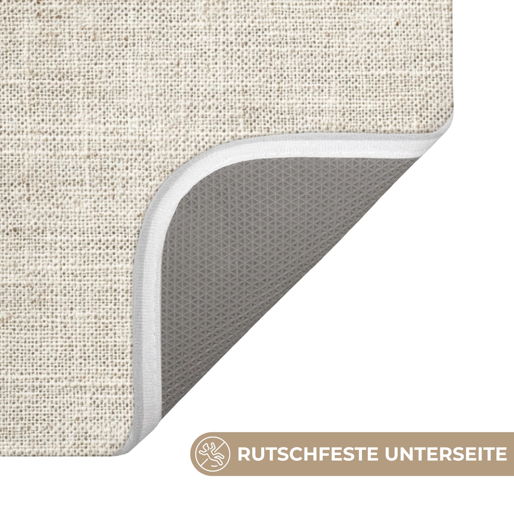 OnlyWow WC-Vorleger Leinen - Textur - Beige, Höhe 10 mm, Polyester, U-Form, Vorleger mit Ausschnitt, Toilettenvorleger, Toilettenteppich