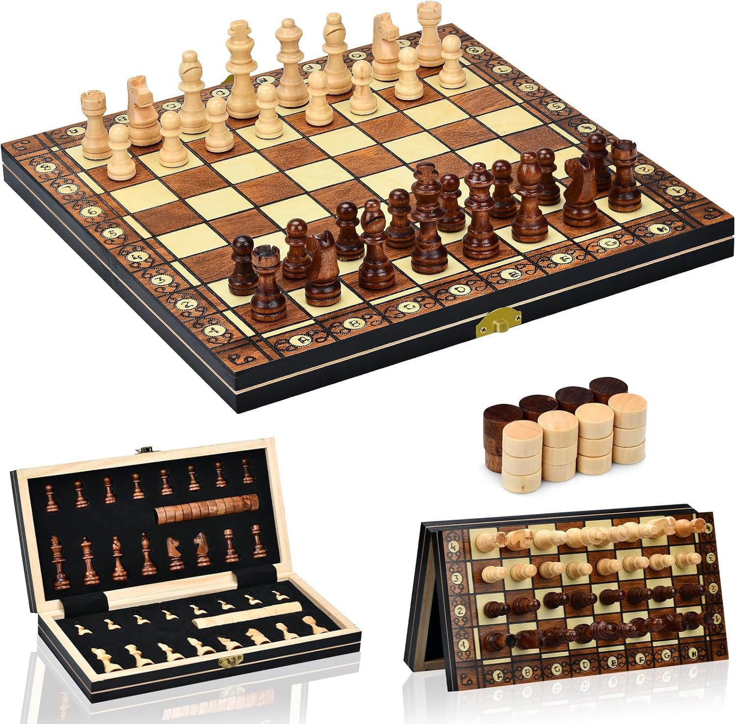 Kityhome Spiel Schachspiel aus Holz,2 In 1,Schachspiel Magnetisch mit Stauraum., klappbar für Party Familie Aktivitäten, schachspiel Kinder(29x29cm)
