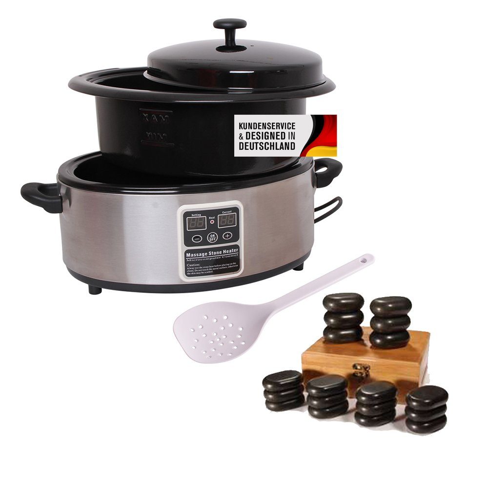 PROMAFIT Schmerztherapiegerät Hot Stone Massage Set Klein + 18 Hot Stones, Set 2-tlg., Hot Stone Heater + 18 Hot Stones + Schöpfkelle, Abschaltautomatik, digitale Temperaturanzeige