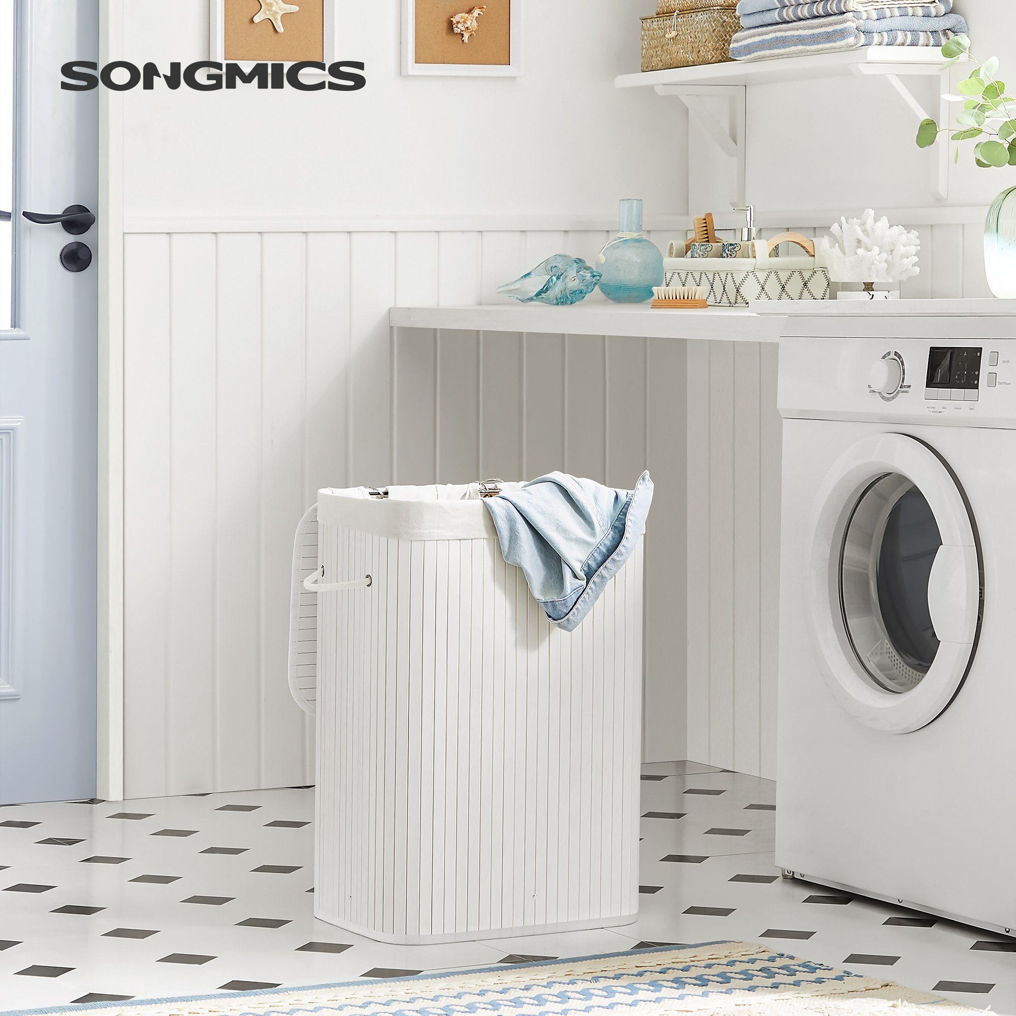 SONGMICS Wäschekorb, aus Bambus, mit herausnehmbarem Wäschesack, 72 L günstig online kaufen