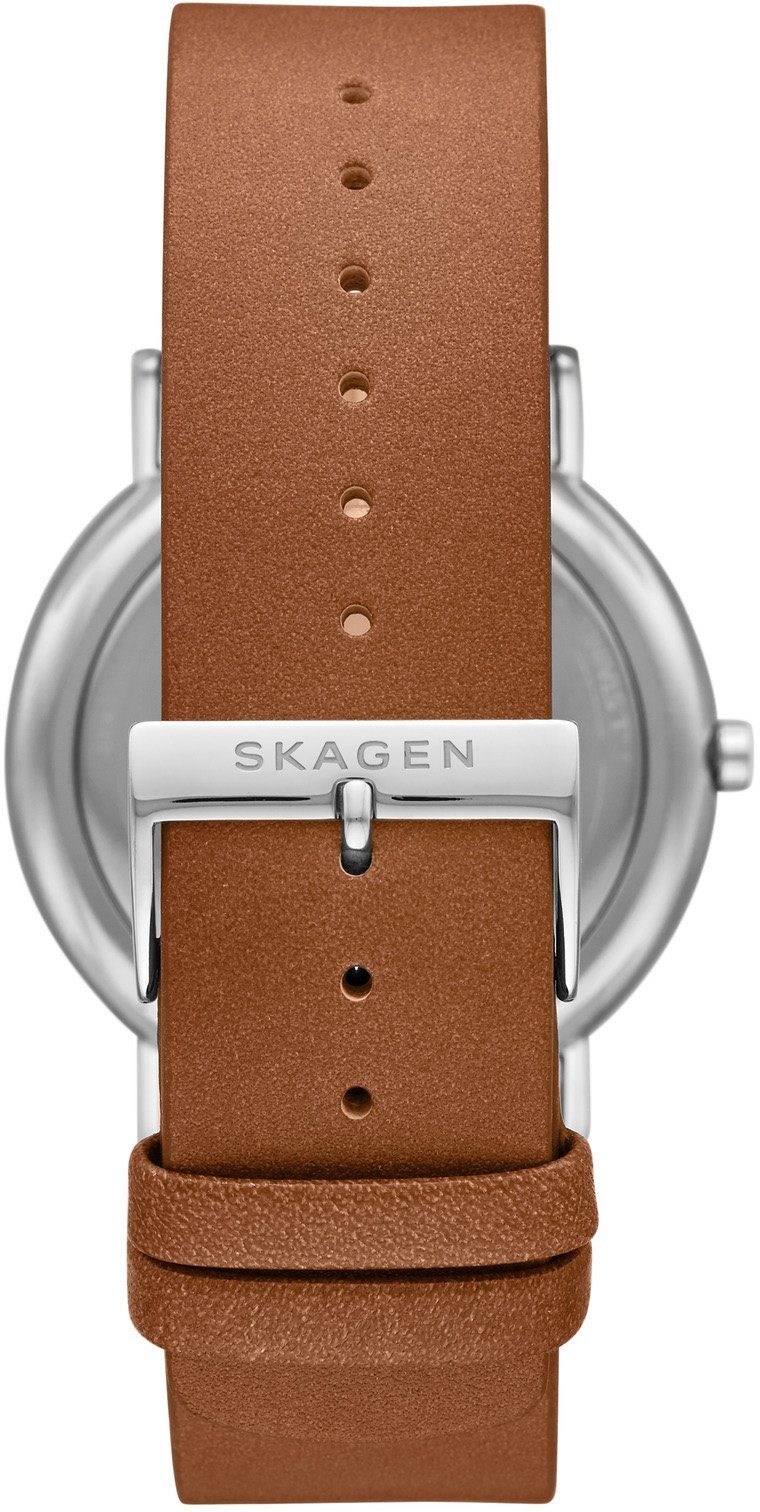 SKAGEN Quarzuhr SIGNATUR SKW6578, Armbanduhr, Herrenuhr, Damenuhr, analog, Lederarmband