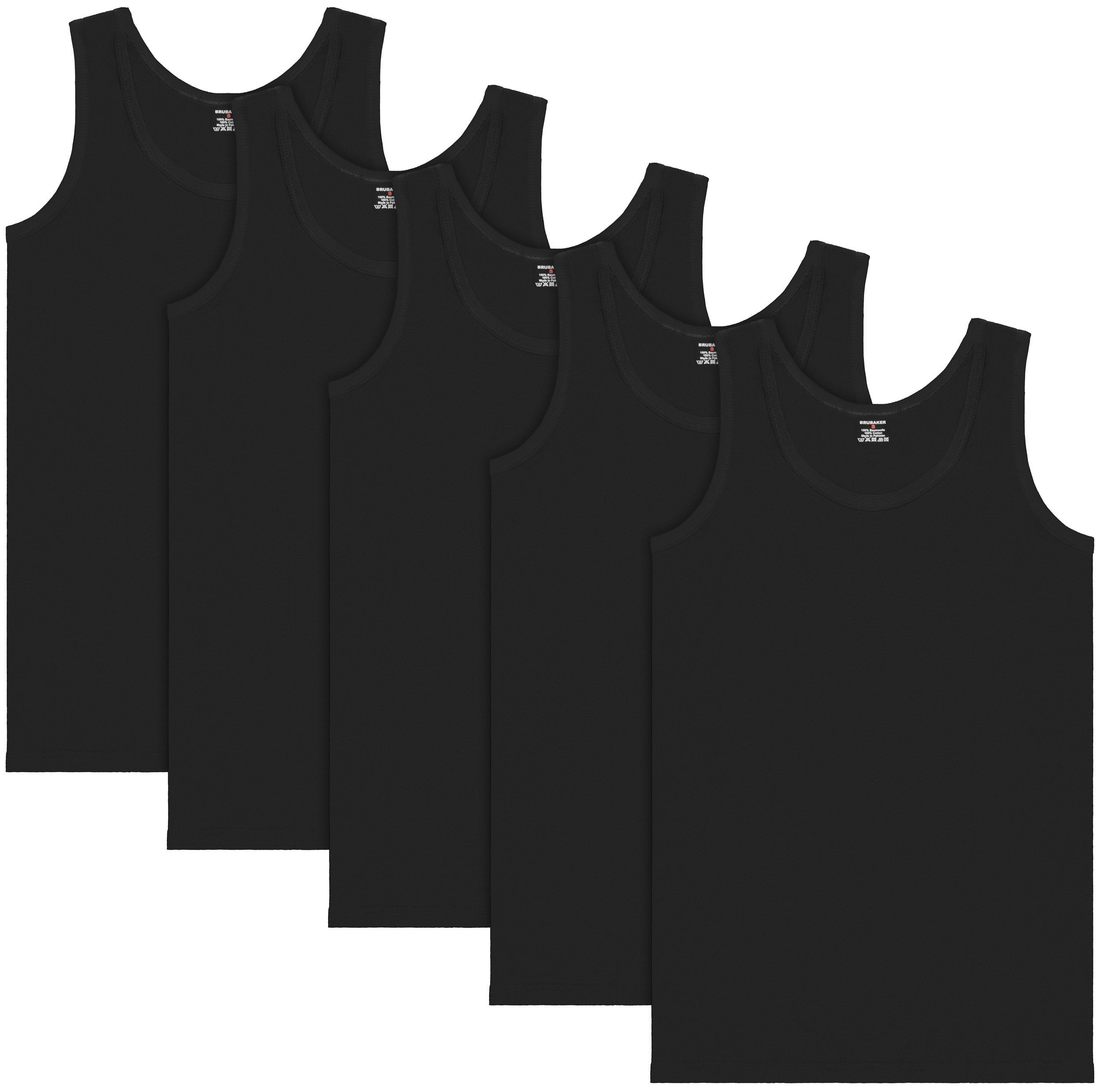 BRUBAKER Tanktop Classic Herren Unterhemd Tank Top (5er-Pack) Schlichtes Basic Achselshirt aus hochwertiger Baumwolle (glatt), Extra Lang, Nahtlos Schwarz | Tanktops