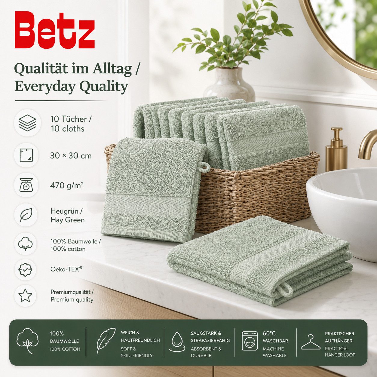 Betz Seiftuch 10 Stück Premium Seiftücher-Set 30x30 cm, Baumwolle (Set, 10-St), 470 g/m², weich & saugstark – Bild 2 von 5
