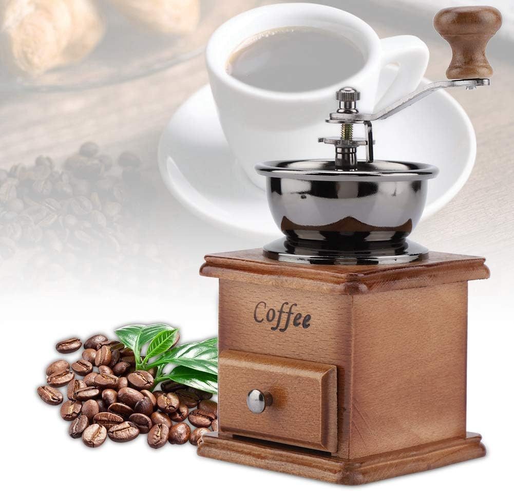 Refined Living Kaffeemühle Manuelle Kaffeemühle Retro aus Holz mit Handkurbel &  Schublade, kaffeemühle hand, tragbare Kaffee Handmühle, kaffeemühle vintage, kleine kaffeemühle, kaffeemühle für kaffeebohnen, Edelstahl, Hand Kaffeemühle für Espresso,Filterkaffee,French Press,Küche, Büro