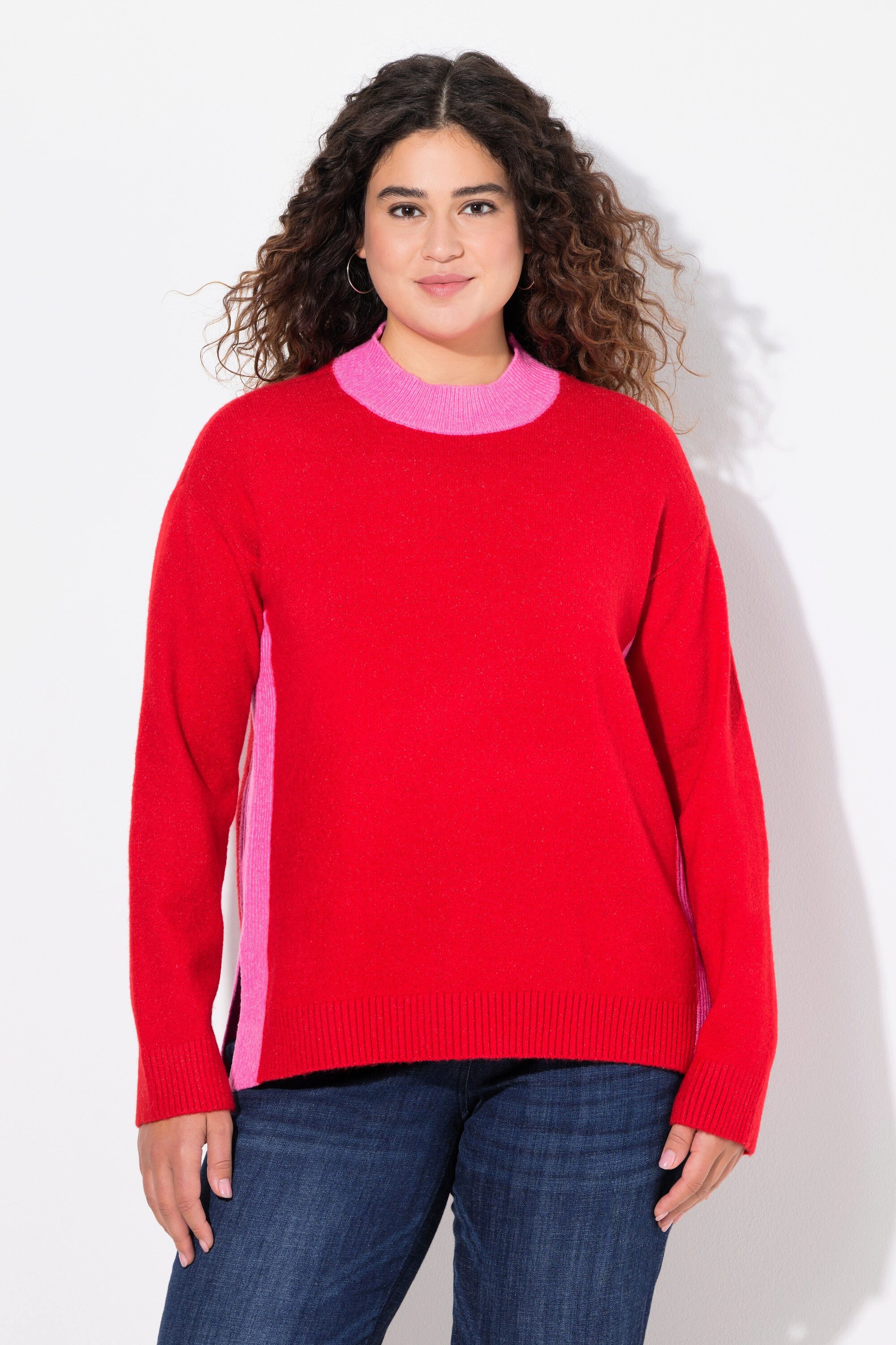 Ulla Popken Strickpullover Pullover Farbkontrast Stehkragen günstig online kaufen