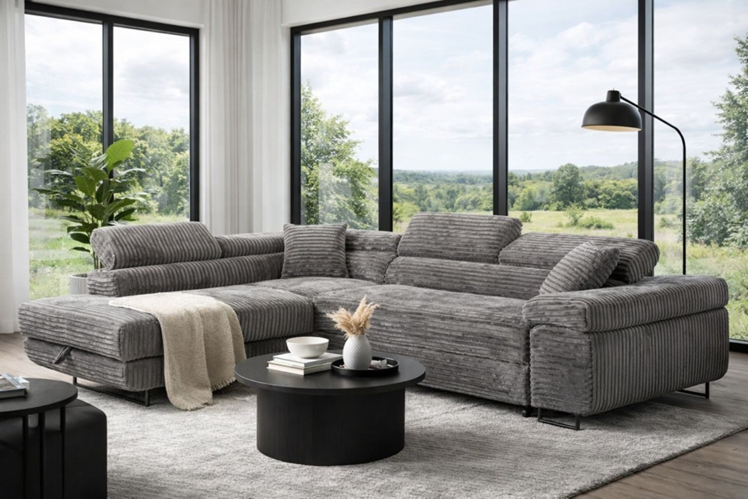 Labett Ecksofa mit Schlaffunktion & Bettkasten Links/Rechts Sofa L-Form GUSTAVO, Kopfstützen