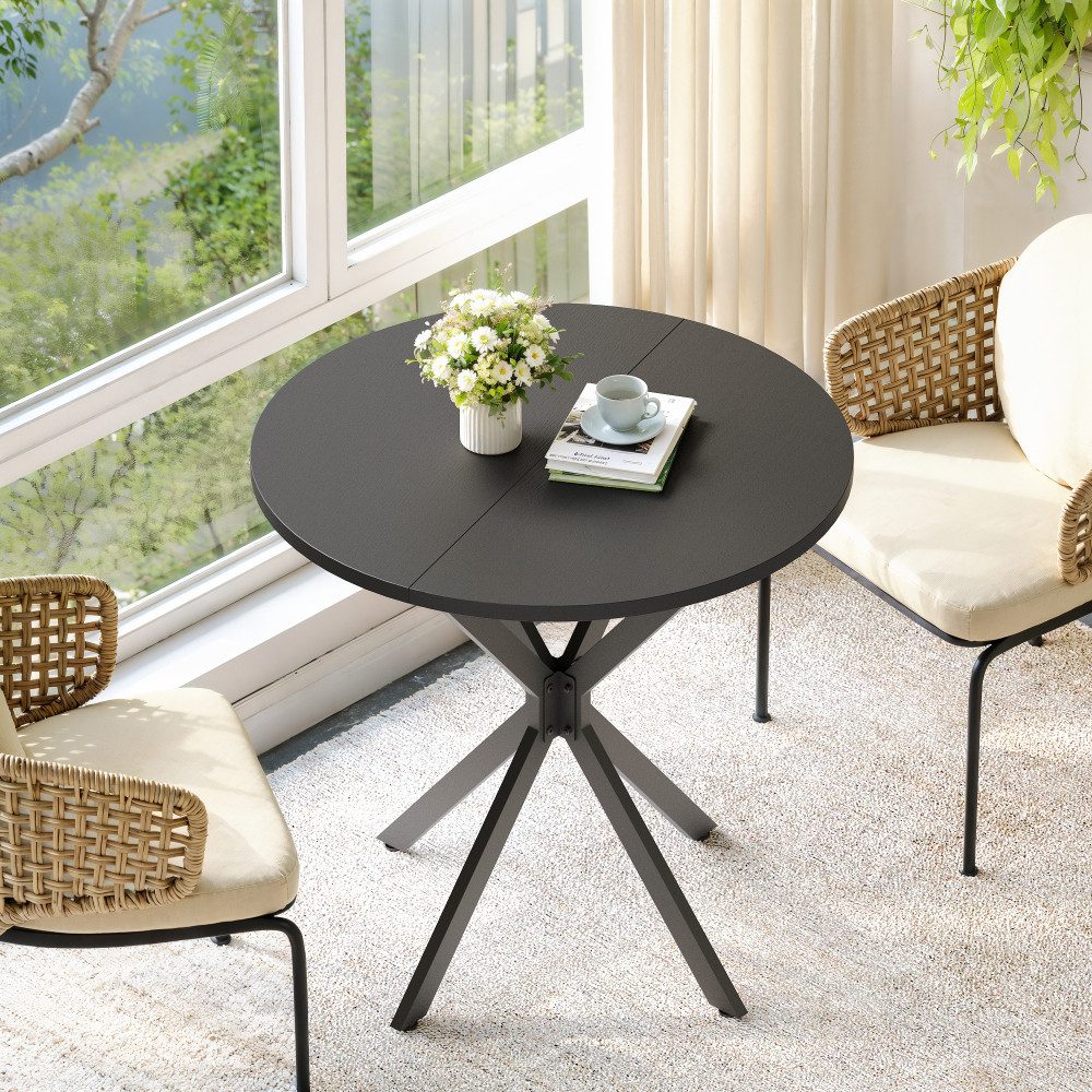BBWL Esstisch Ø80 cm im Industrialstil mit X-Füßen, Küchentisch, Runder Esstisch für Homeoffice