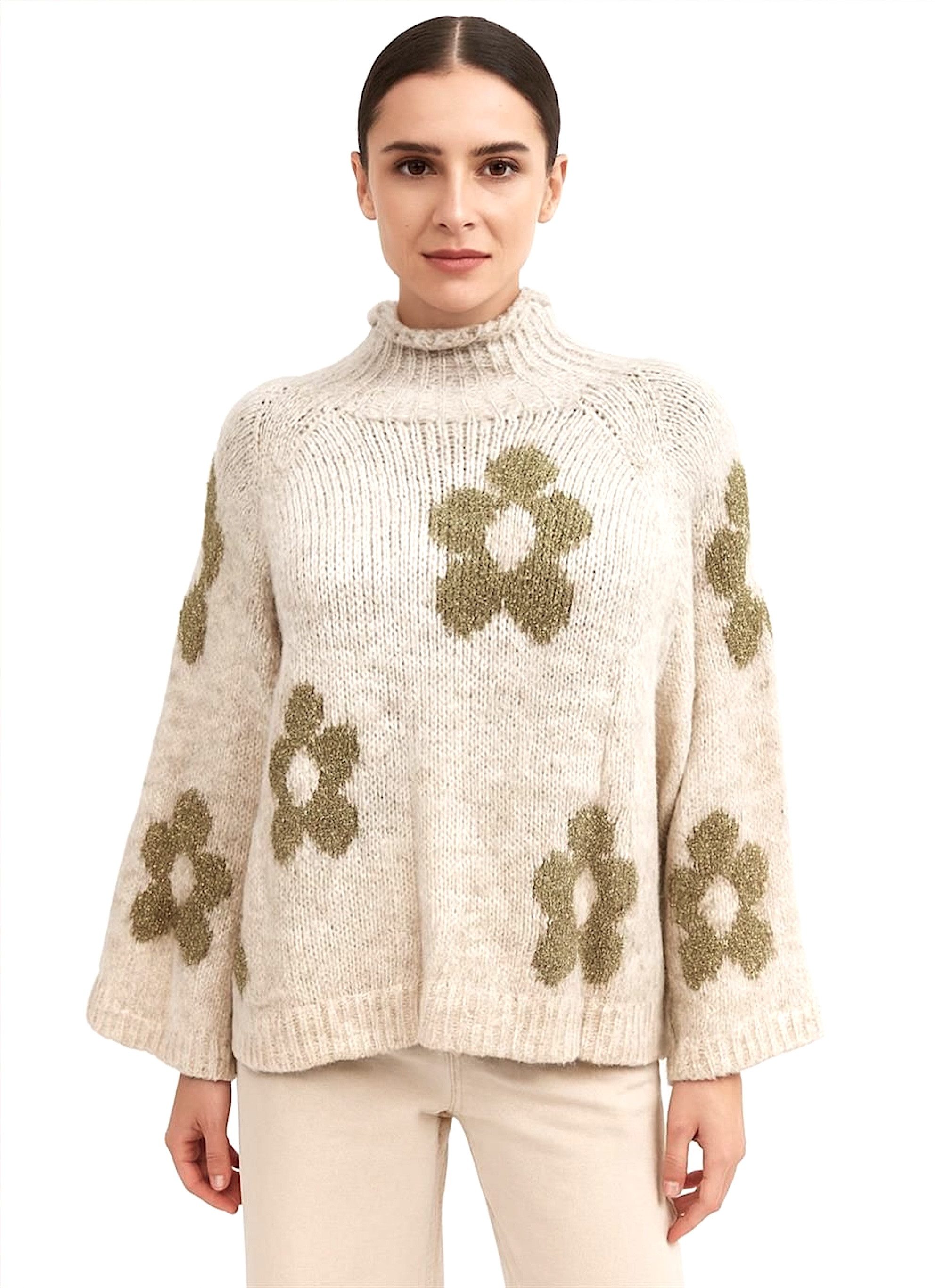 Worldclassca Strickpullover WORLDCLASSCA Damen Strickpulllover Love Herzmuster Flower Winter Neue Kollektion - Stilvolle und gemütliche Strickmode für Damen