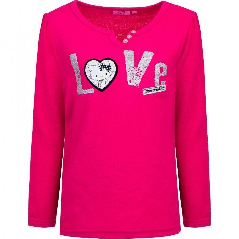 Sun City T-Shirt langärmeliges Glitzer LOVE Kitty von Motiv T-Shirt pink mit Charmmy