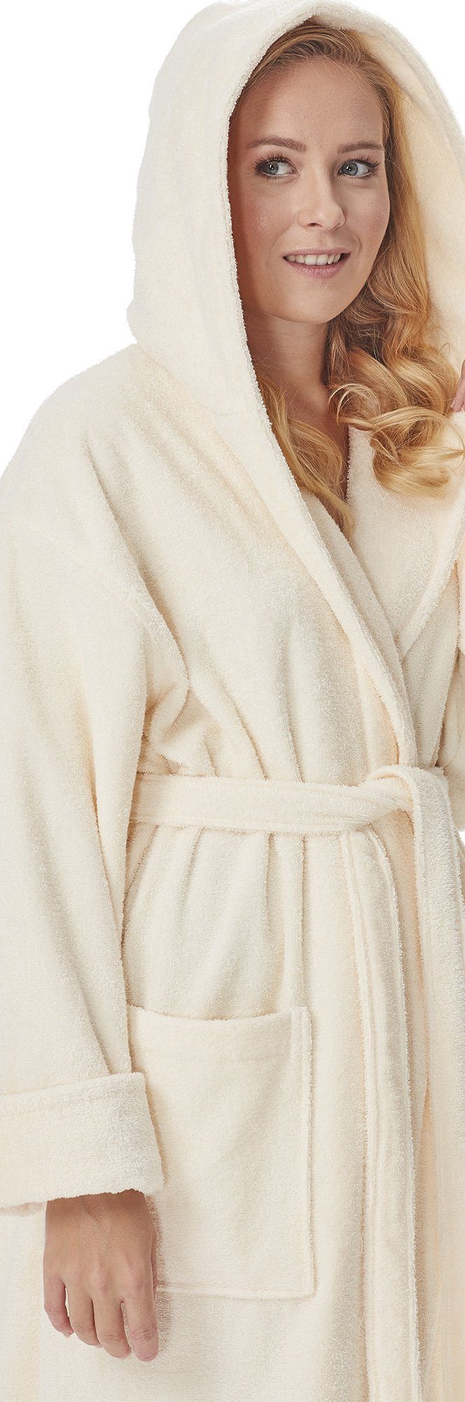 Arus Damenbademantel Viola, 100% Bio-Baumwolle, mit Kapuze, extra lang, 100 % BIO-Baumwolle mit GOTS-Zertifikat