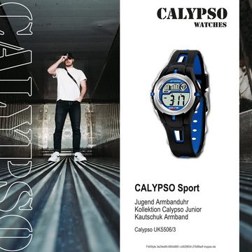 CALYPSO WATCHES Digitaluhr Calypso Jugend Uhr K5506/3 Kunststoffband, Jugend Armbanduhr rund, Kautschukarmband schwarz, blau, Sport