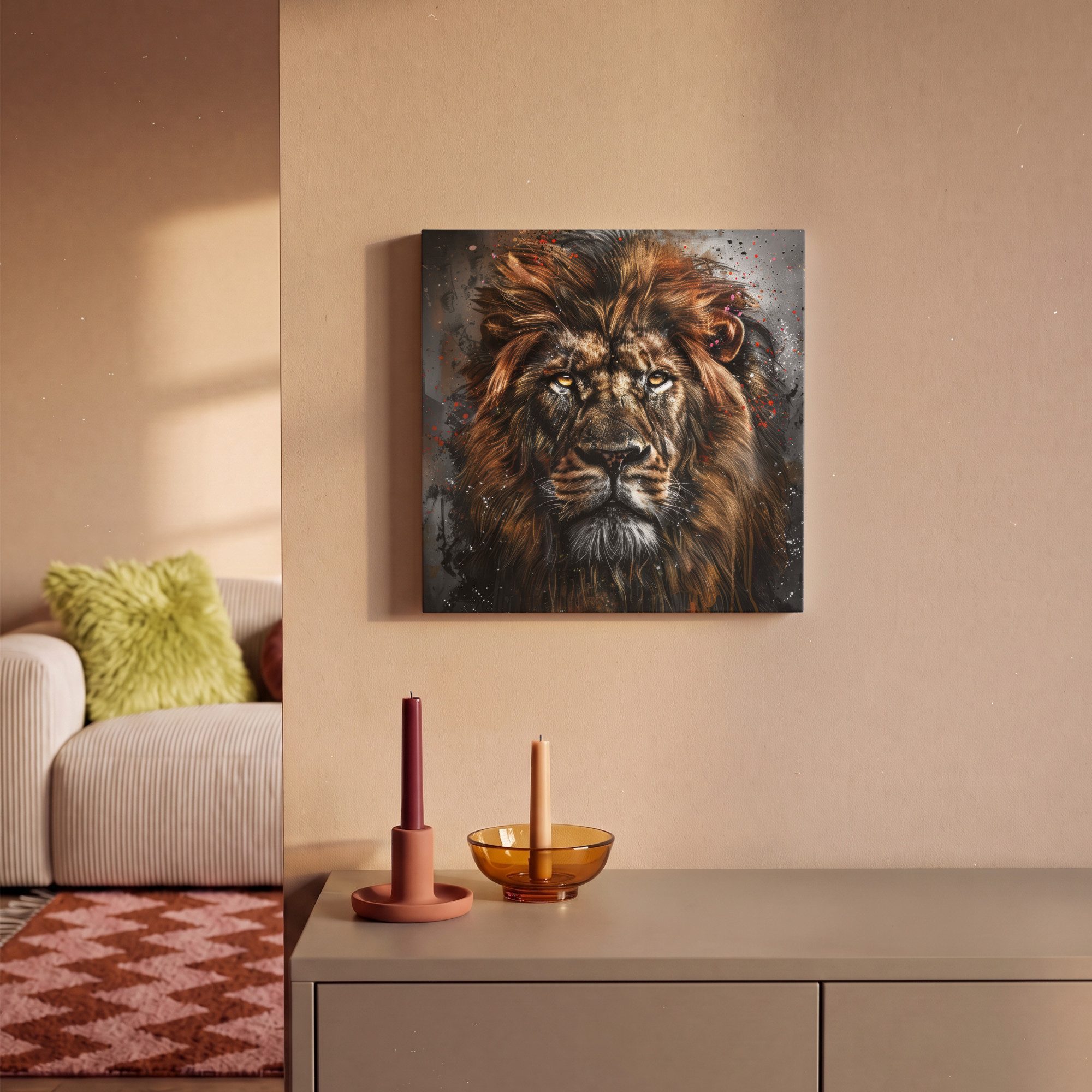 OneMillionCanvasses® Leinwandbild Löwe - Tiere - Porträt - Schwarz - Luxus, Fotodruck (1 St), Wandbild, Deko Schlafzimmer Wohnzimmer Flur 20x20 cm – Bild 2 von 5