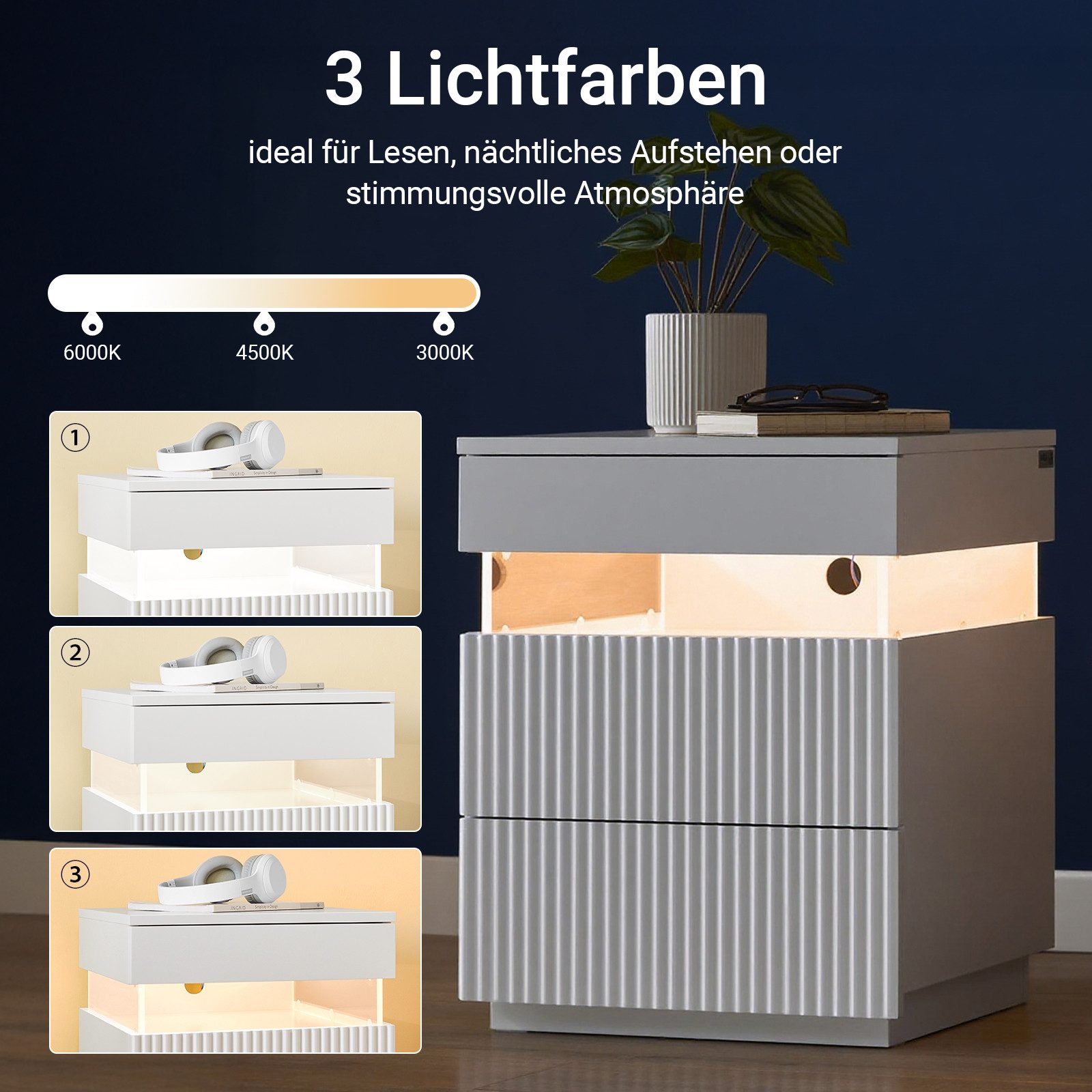 SoBuy Nachttisch FBT167-E, Beistelltisch mit LED-Beleuchtung, einstellbare günstig online kaufen