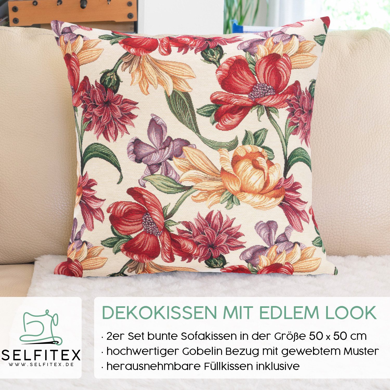Selfitex Dekokissen mit buntem Muster im 2er Set, 30x50/40x40/50x50 inkl. F günstig online kaufen