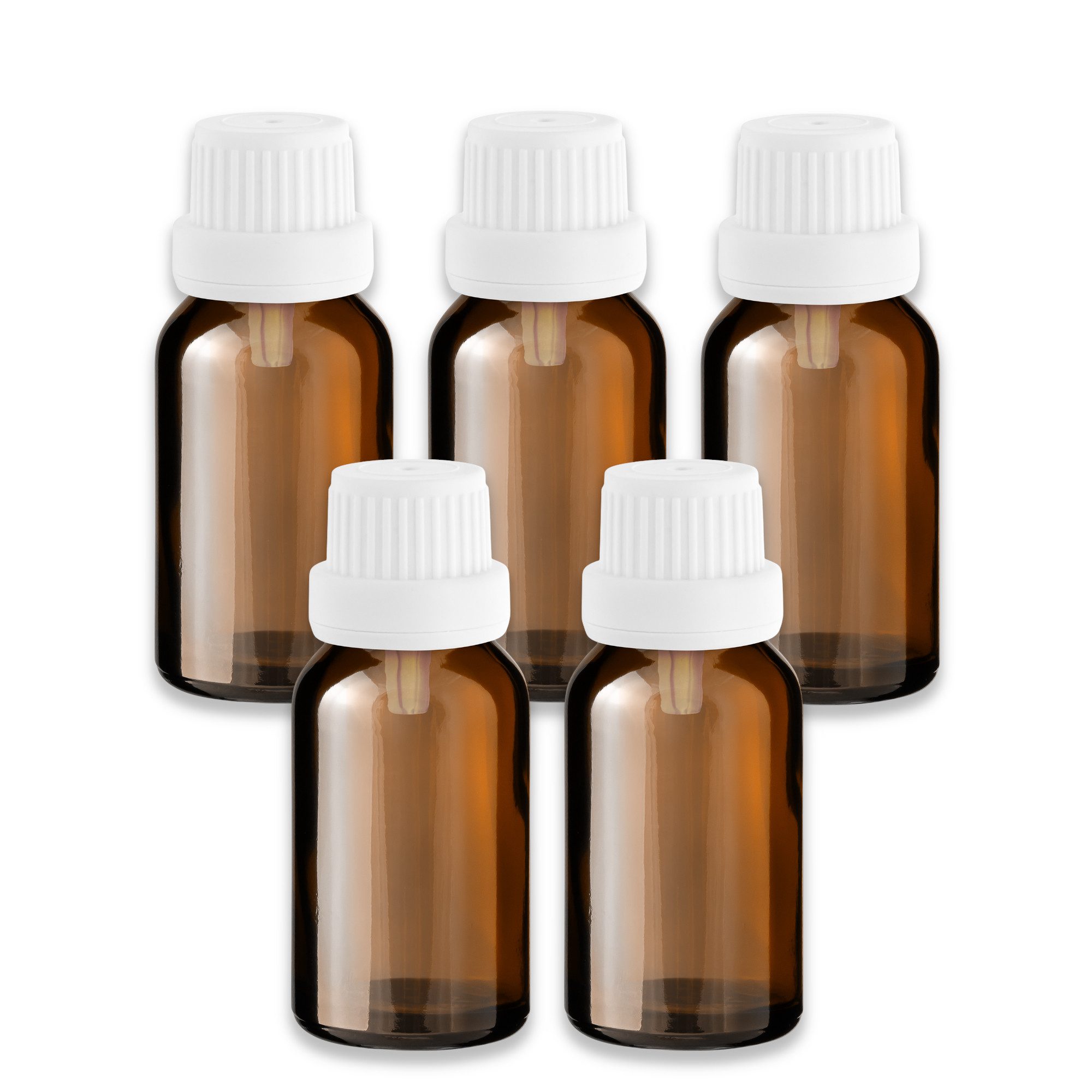 CK Verpackung GmbH Zerstäuberflasche 5x Braune Glasflasche 15 ml mit weißem Tropfer Tropfeinsatz leer Set