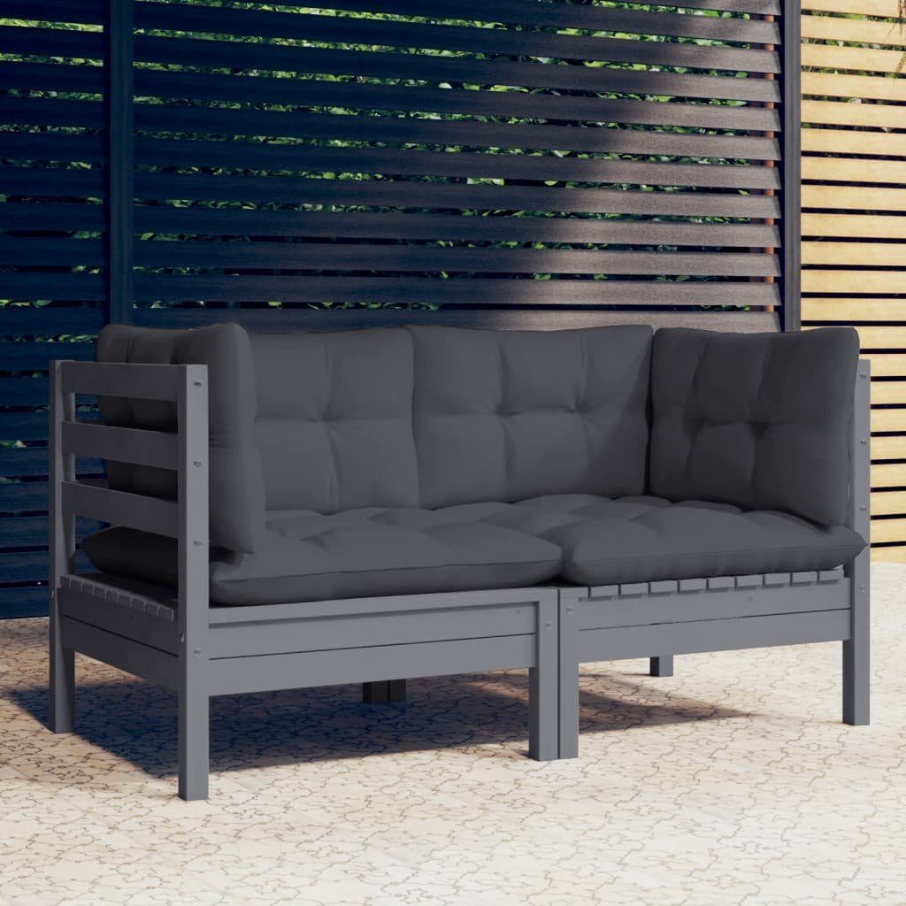vidaXL Loungesofa 2-Sitzer-Gartensofa mit Anthrazit Kissen Massivholz Kiefer, 1 Teile Grau