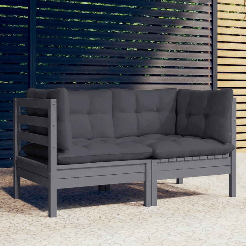 vidaXL Loungesofa 2-Sitzer-Gartensofa mit Anthrazit Kissen Massivholz Kiefer, 1 Teile