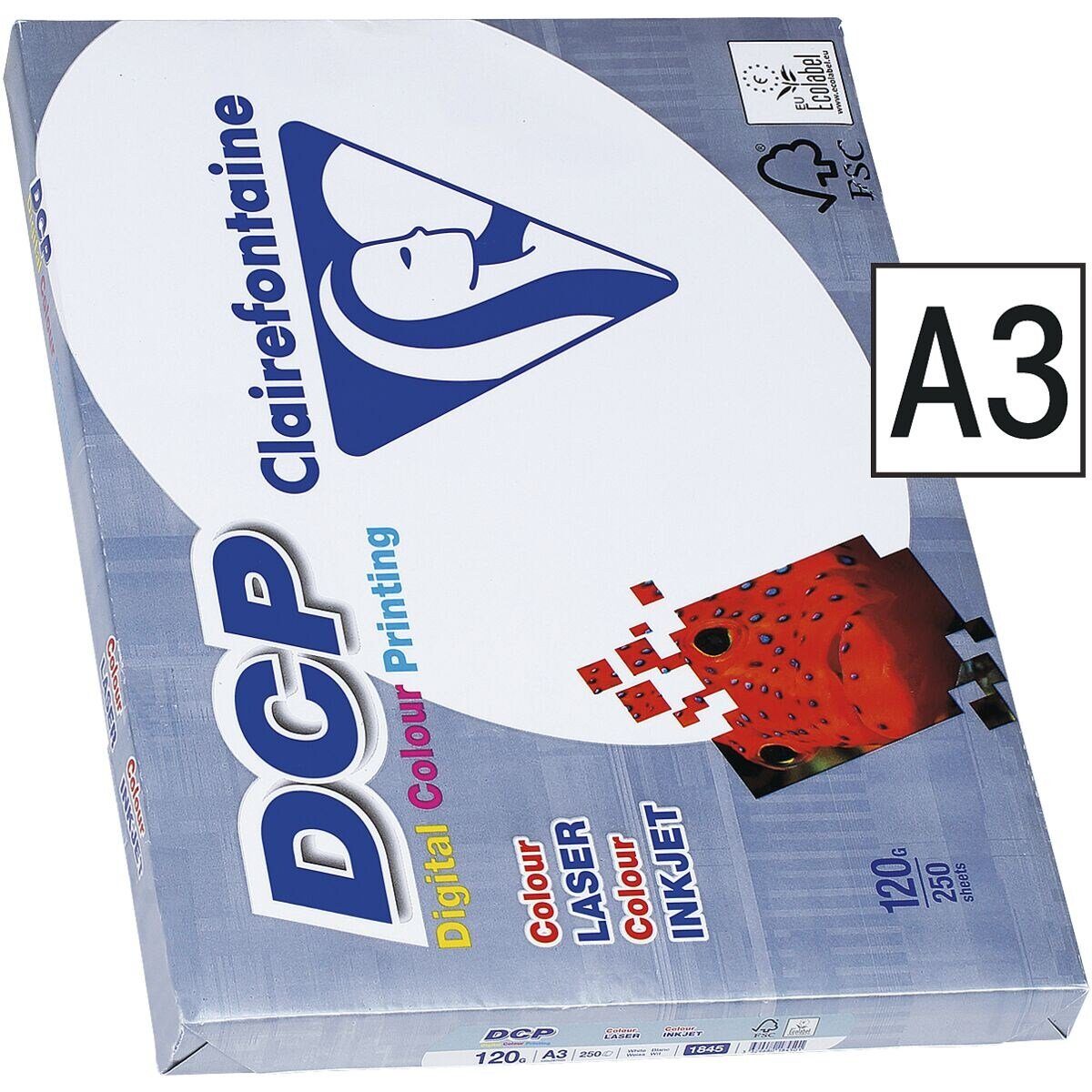 CLAIREFONTAINE Farblaser-Druckerpapier DCP, Format DIN A3, 120 g/m², 172 CIE, 250 Blatt