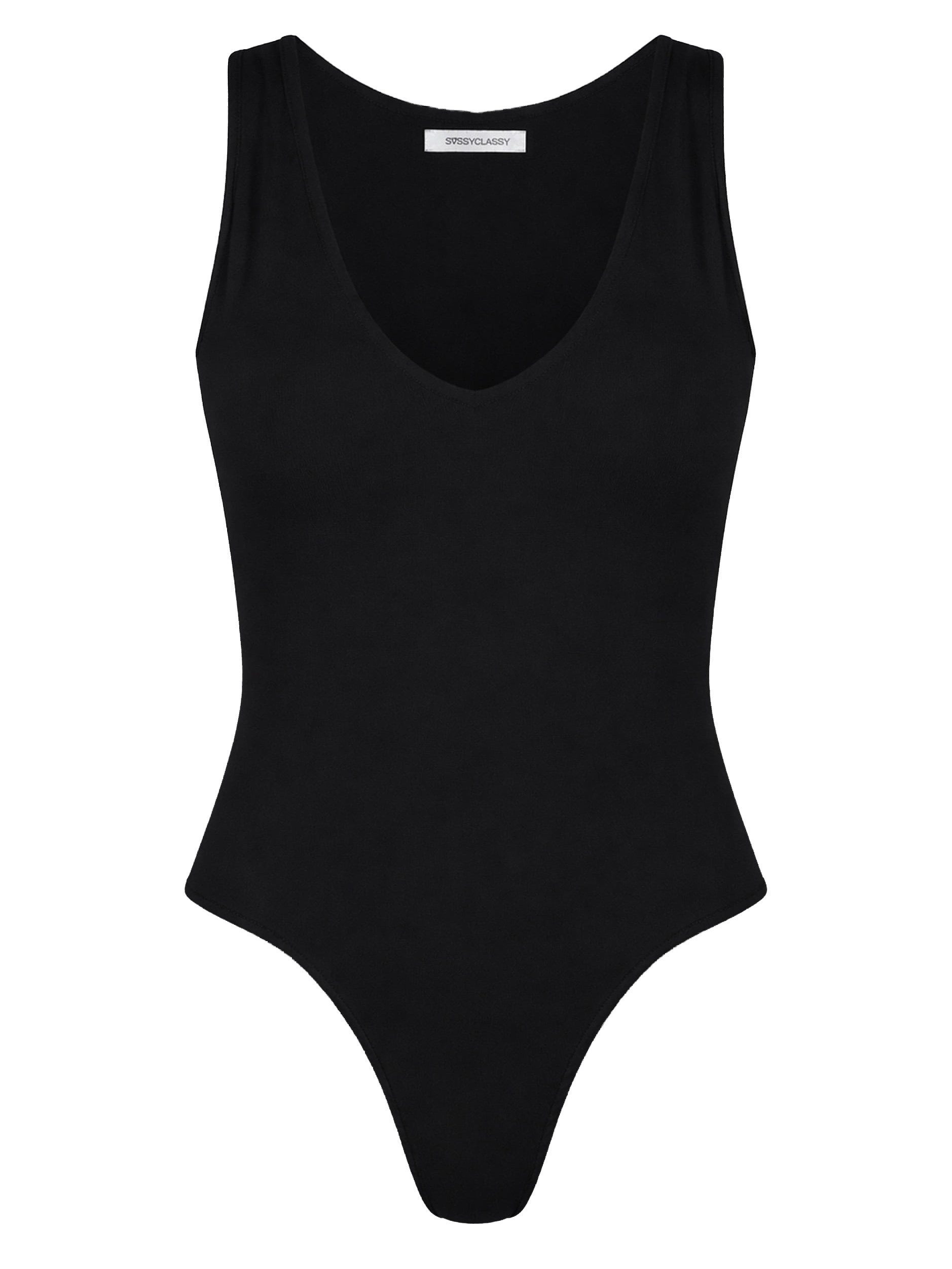 SASSYCLASSY Body Ärmelloser Body mit V-Ausschnitt für Damen Figurbetonter Body aus elastischem Viskose-Mix mit Druckknöpfen – Bild 2 von 5