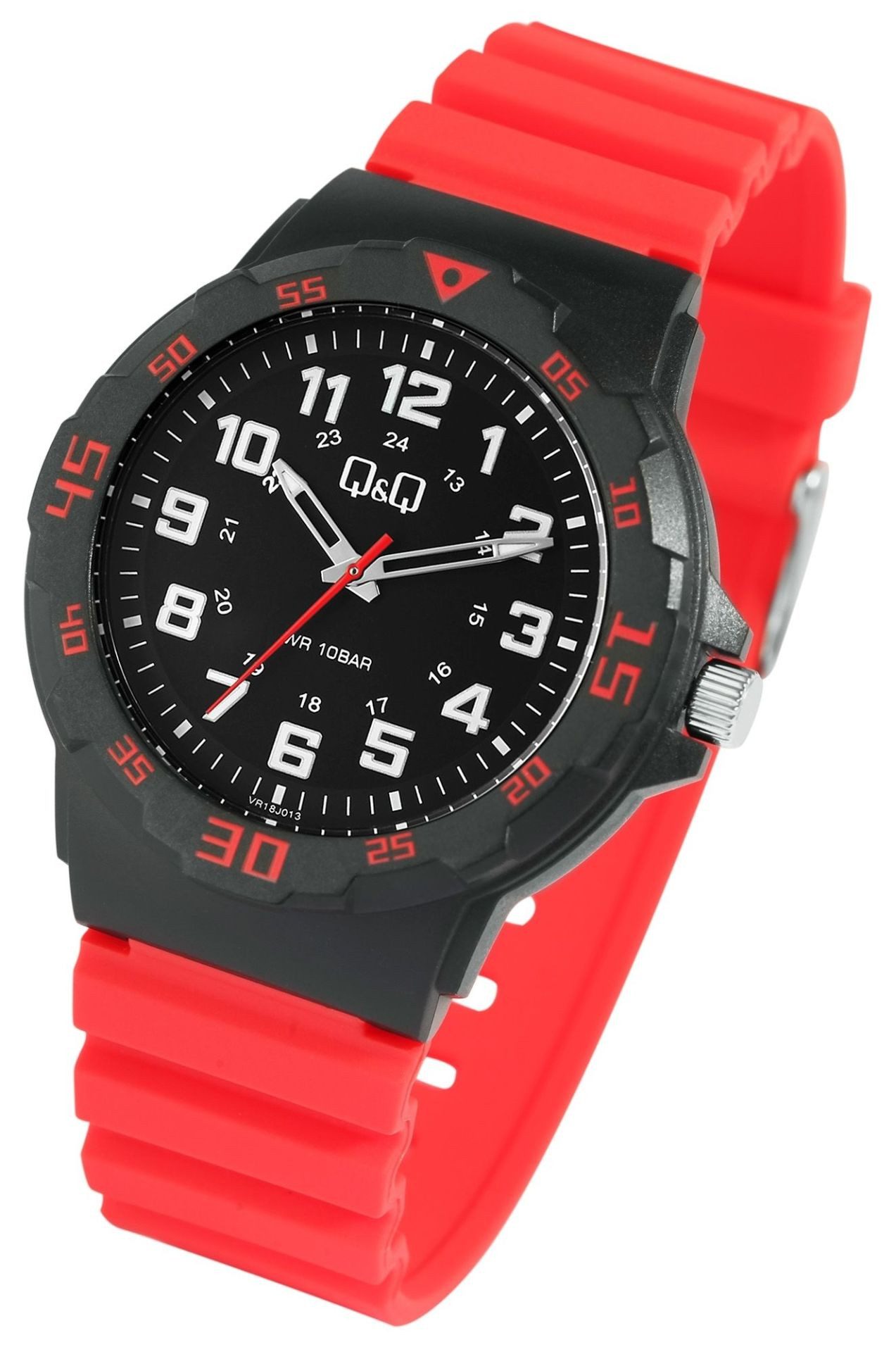 Q&Q Quarzuhr VR18J013Y Schwarz Rot Resinband 43 mm 10 ATM