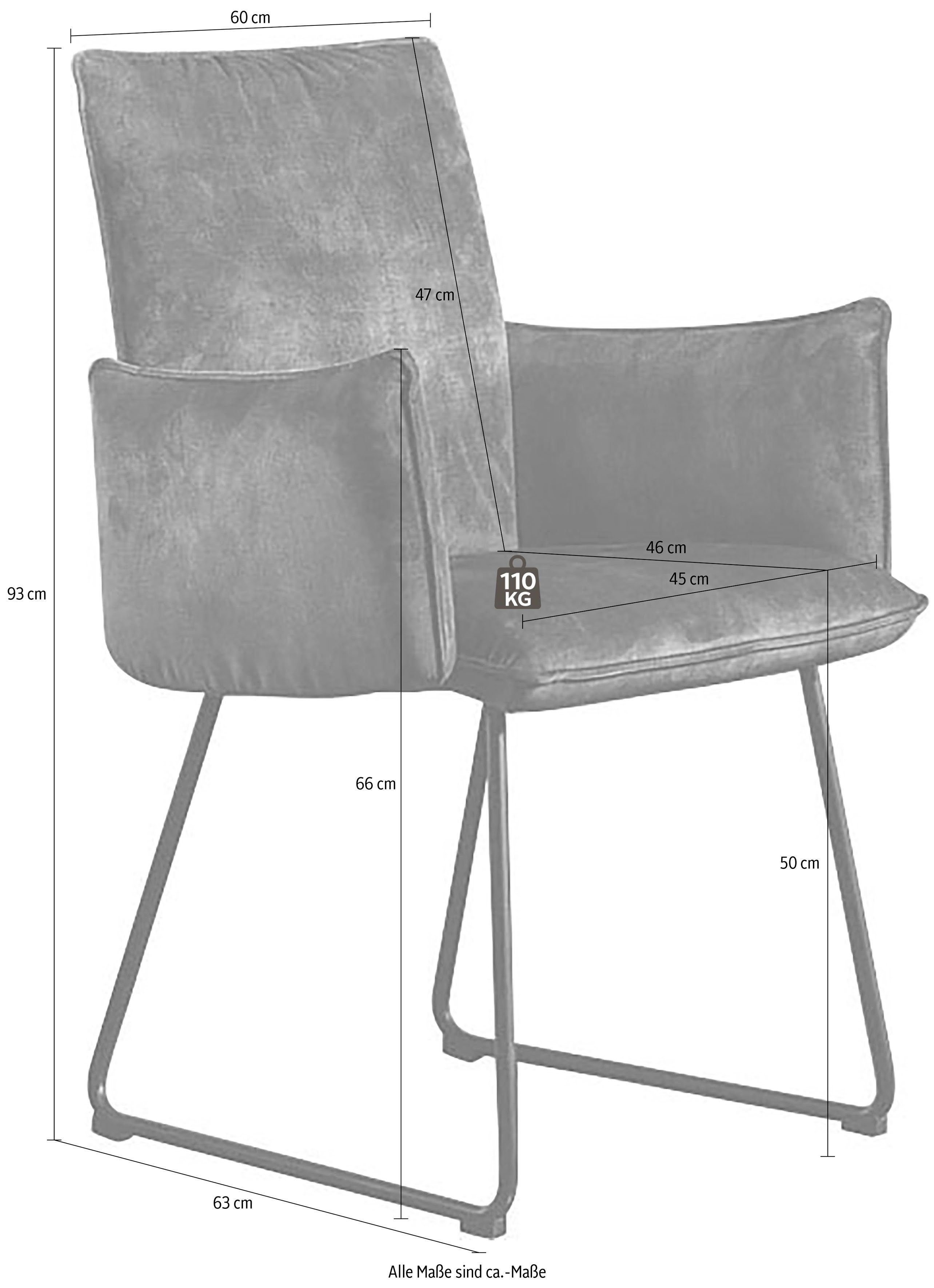 Wohnen schwarz Armlehnenstuhl mit Metall K+W Struktur & Rundrohrkufe Kufenstuhl Komfort II, Deseo in