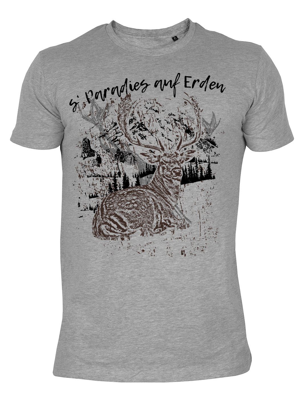 auf Motiv Tini Hirsch S´Paradies T-Shirt Erden : Bergsteiger - Hirsch Trachten Wanderer Shirts Motiv Trachten