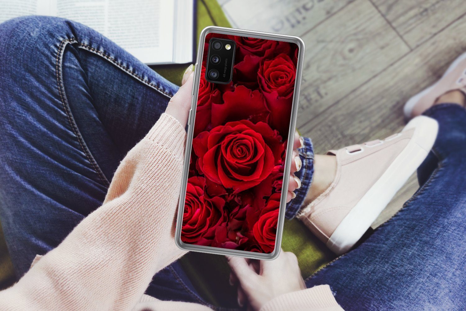 MuchoWow Handyhülle für Samsung Galaxy A41 Blumen - Rosen - Rot, Smartphone-Bumper, Print, Handy Schutzhülle Dünn
