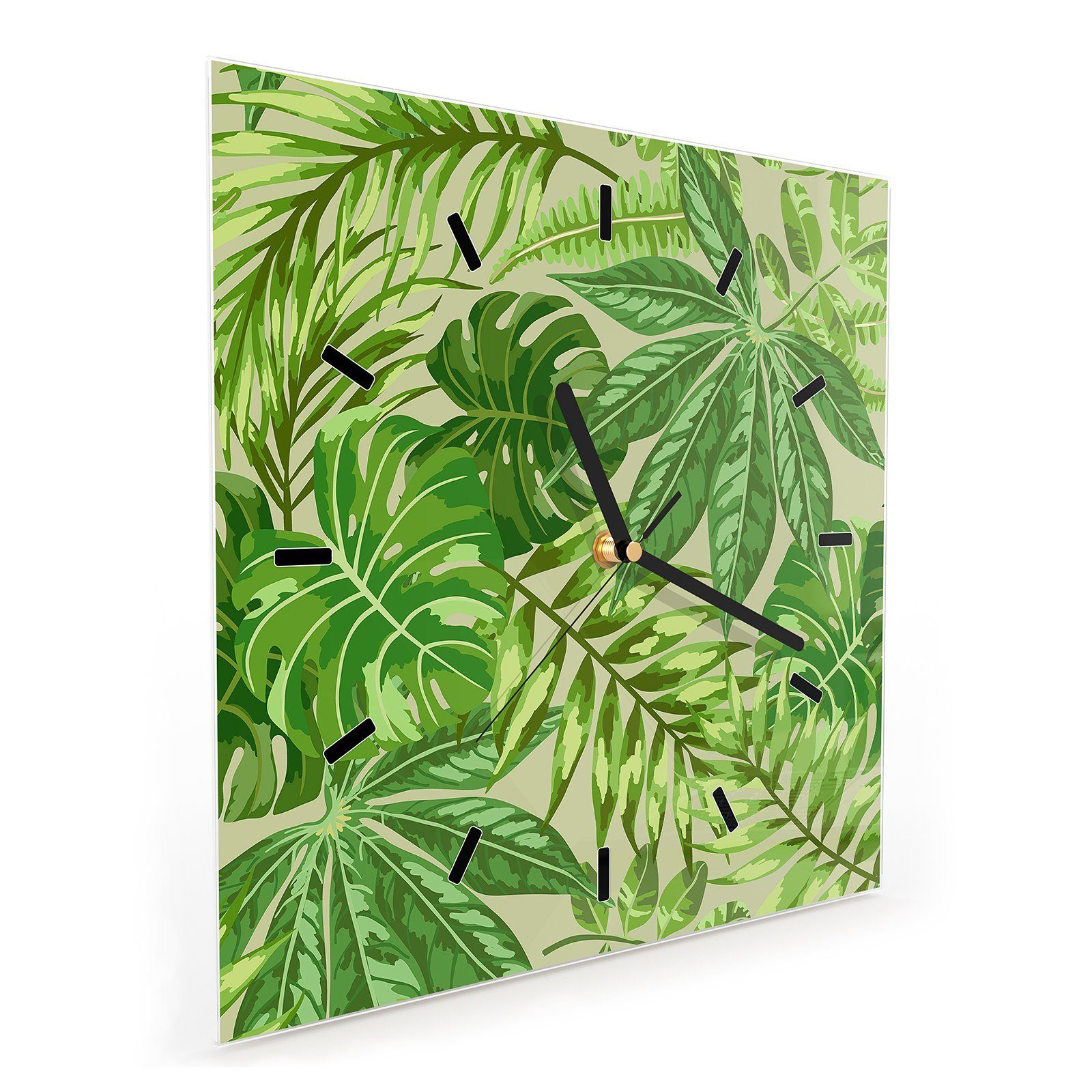Glasuhr Größe cm Blätter Wanduhr mit Wanduhr Primedeco tropische Exotische 30 30 x Motiv Wandkunst