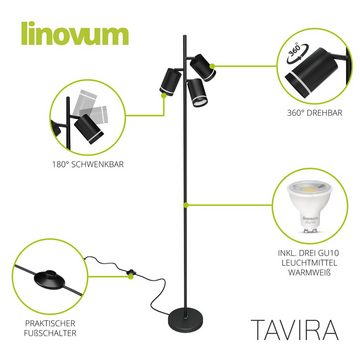 linovum LED Aufbaustrahler Stehleuchte TAVIRA 3-flammig drehbar inkl. 2x GU10 Lampen 6W, Leuchtmittel inklusive, Leuchtmittel inklusive