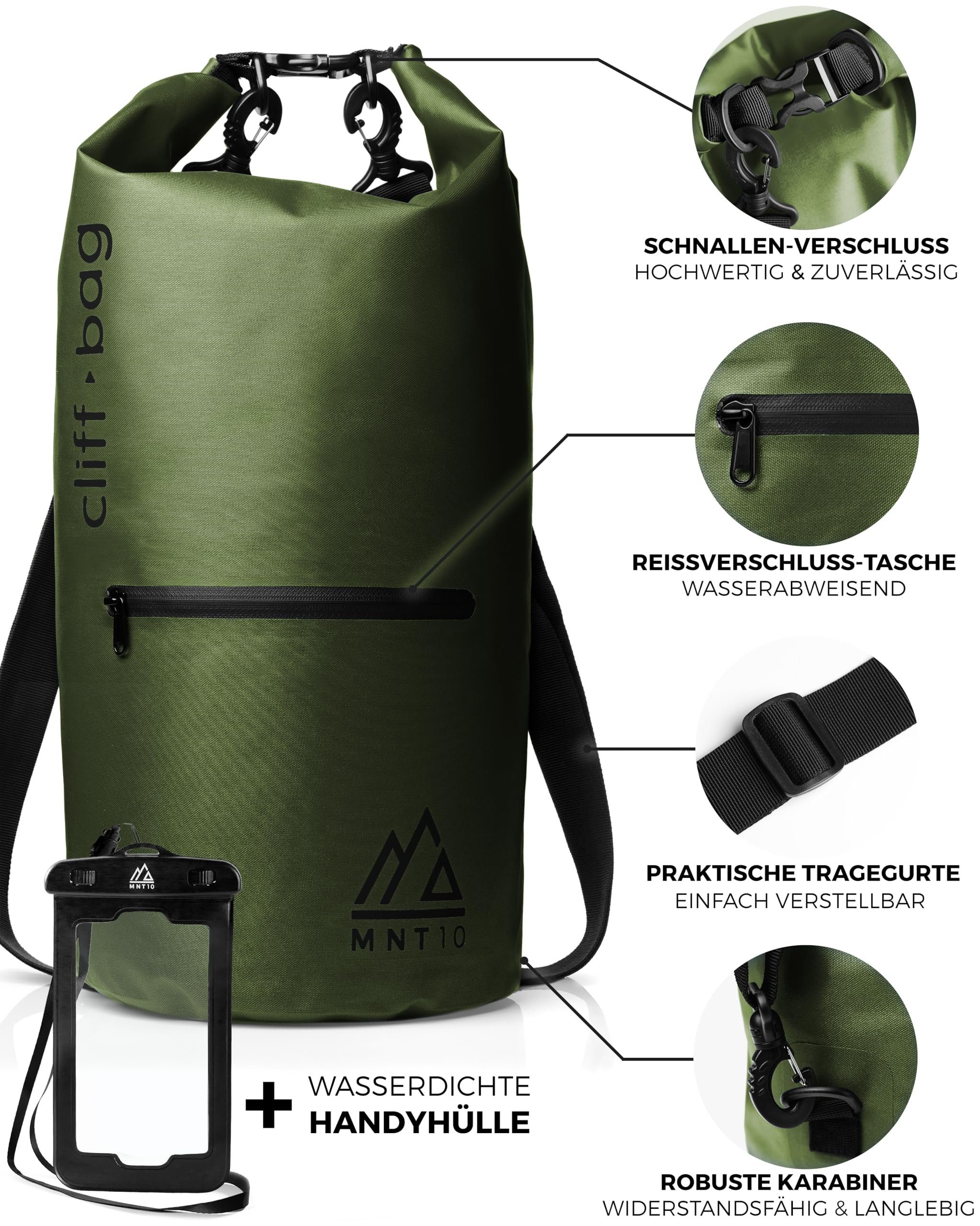 MNT10 Drybag MNT10 Dry Bag Green 30L, “Cliff-Bag” Drybag in 20L, Rucksack I 40L