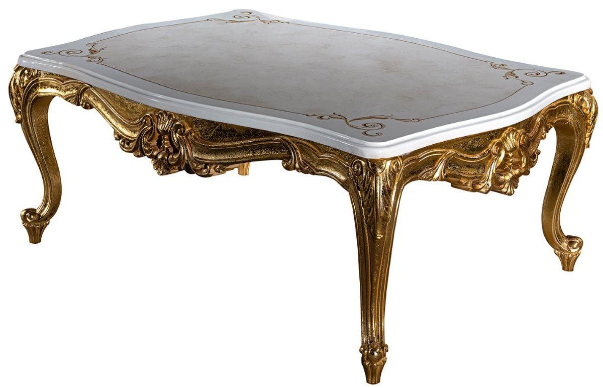 Casa Padrino Couchtisch Luxus Barock Couchtisch Weiß / Beige / Gold 120 x 85 x H. 49 cm - Edler Massivholz Wohnzimmertisch im Barockstil - Prunkvolle Barock Möbel