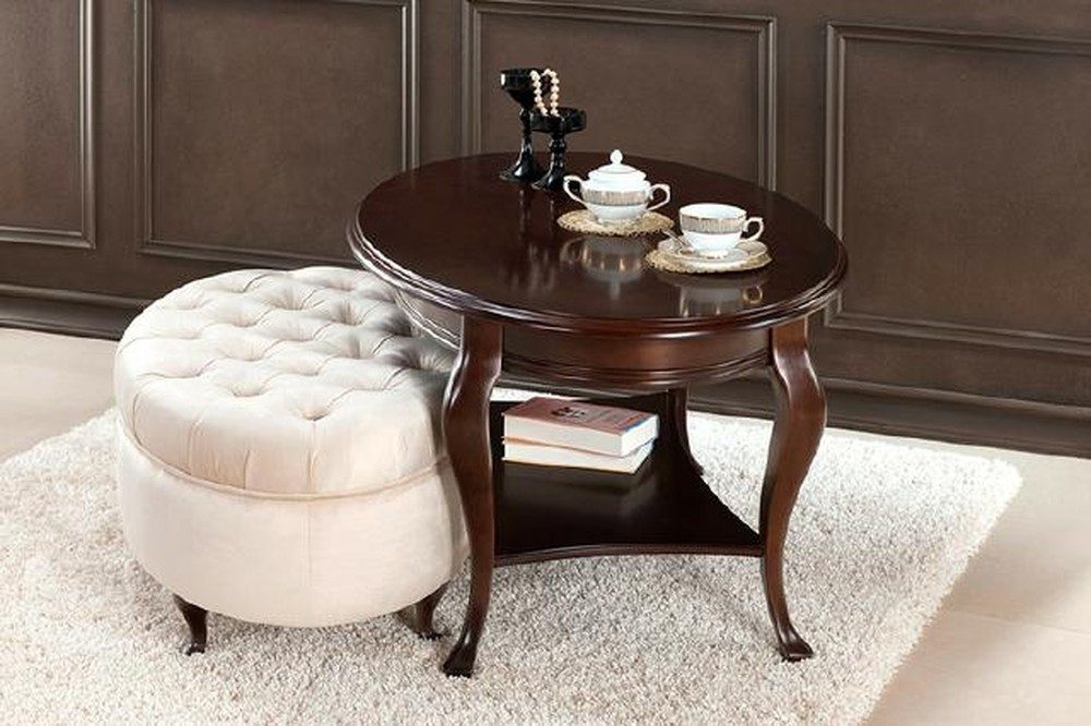 JVmoebel Couchtisch Eleganter Leder Rundhocker mit Tisch in harmonischer Brauntönung (Set), Made in Europa