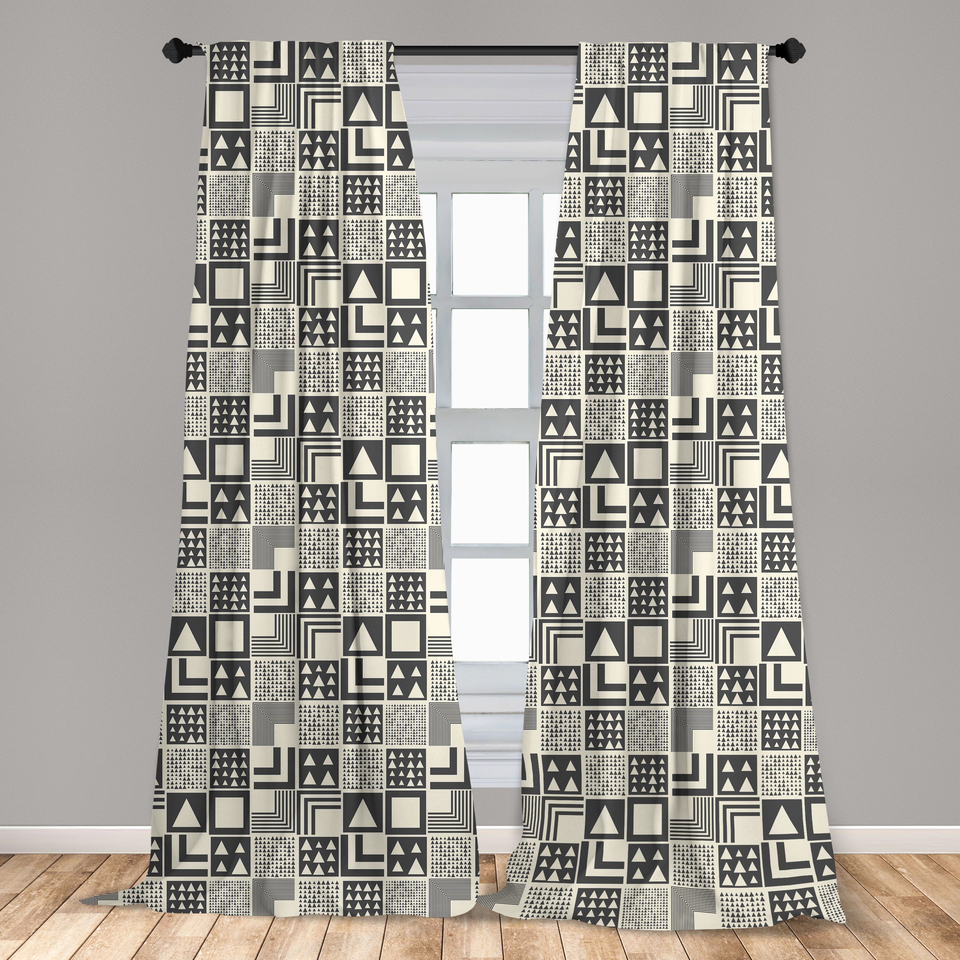 Gardine Vorhang für Wohnzimmer geometrisch Microfaser, Deco Dekor, Abakuhaus, Art inspiriert Schlafzimmer Boho