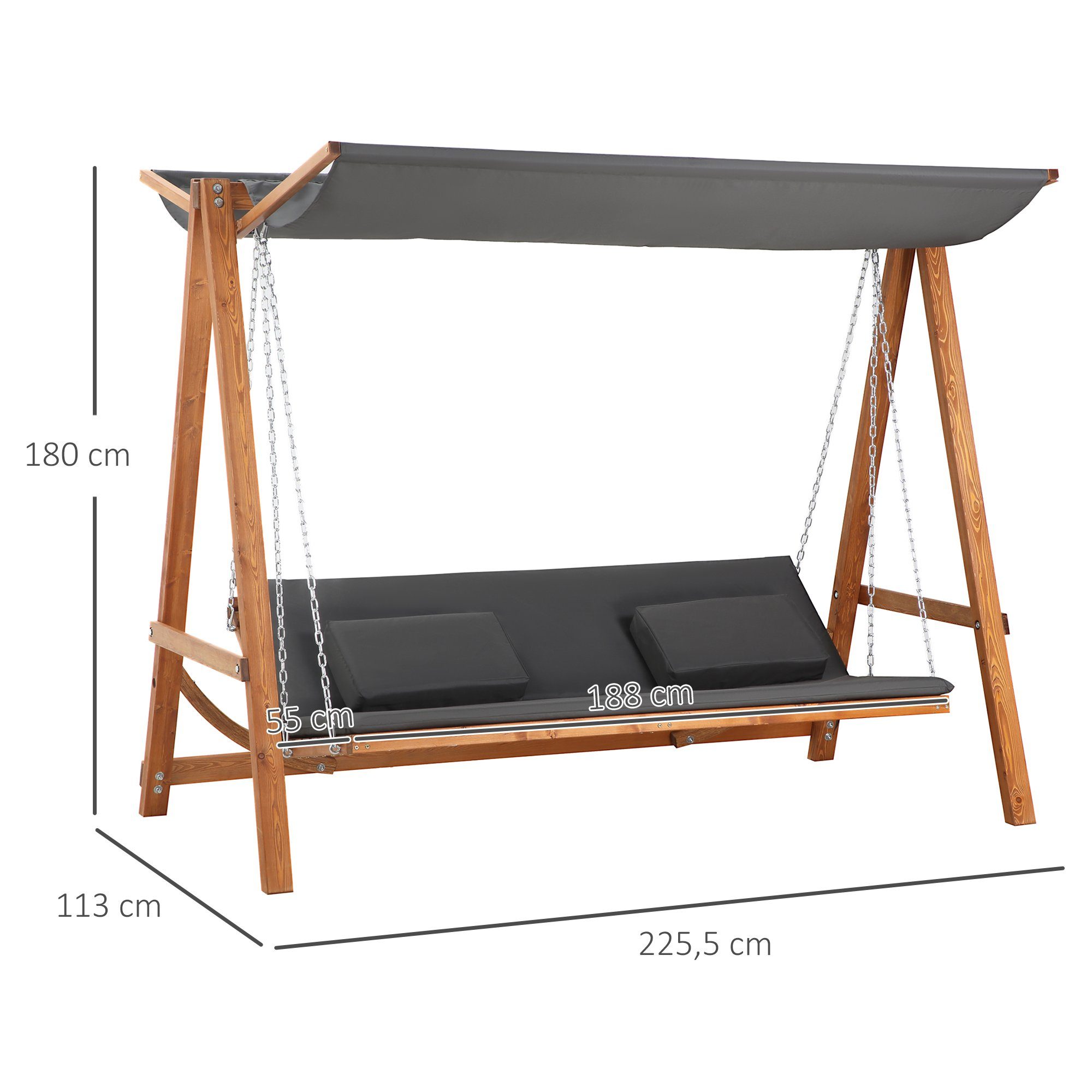 Outsunny Hollywoodschaukel Mit Bettfunktion 3-Sitzer mit Dach, 3-Sitzer, Bettfunktion, Hollywoodschaukel, 1 tlg., Hollywoodschaukel, für Garten, Grau