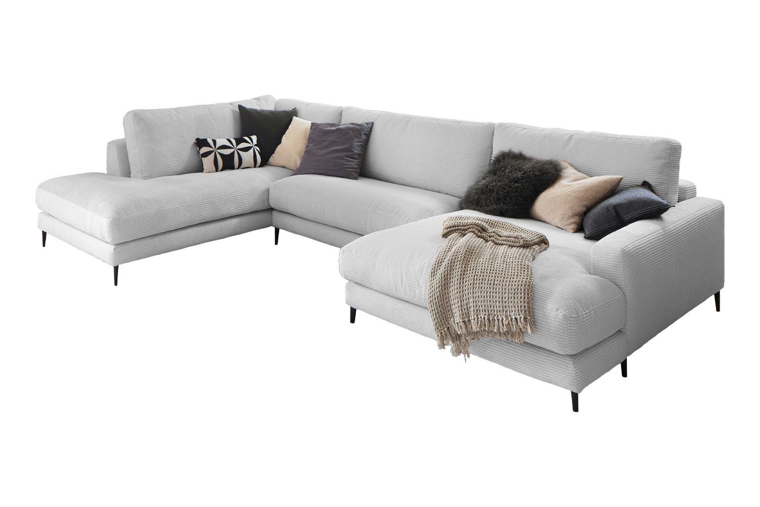 KAWOLA Wohnlandschaft U-Form od. Longchair versch. Sofa CARA, rechts hellgrau Cord, Farben links