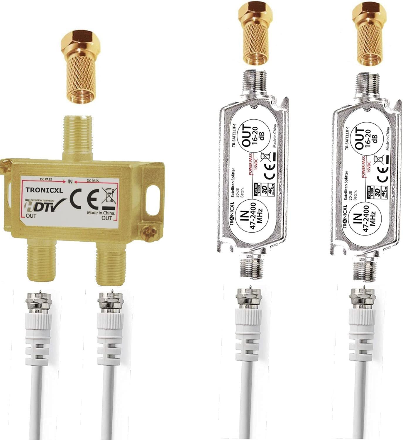 TronicXL SAT-Verteiler 2-Fach Antennenverteiler Splitter 2 x 20dB Sat Verstärker Satellit TV (1-St), DVBT DVB-T DVBT2 DVB-T2