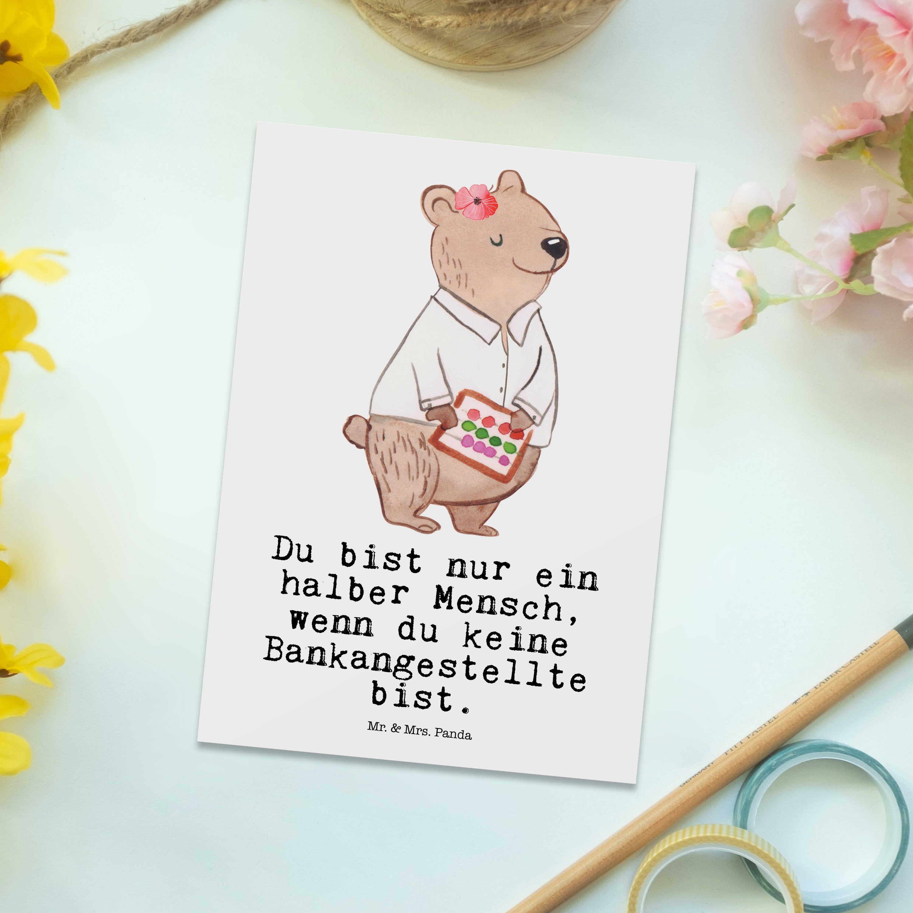 Mr. & Geschenk, Herz - Bankangestellte Geschenkkarte mit Weiß Panda Ausbildung, Mrs. - Postkarte