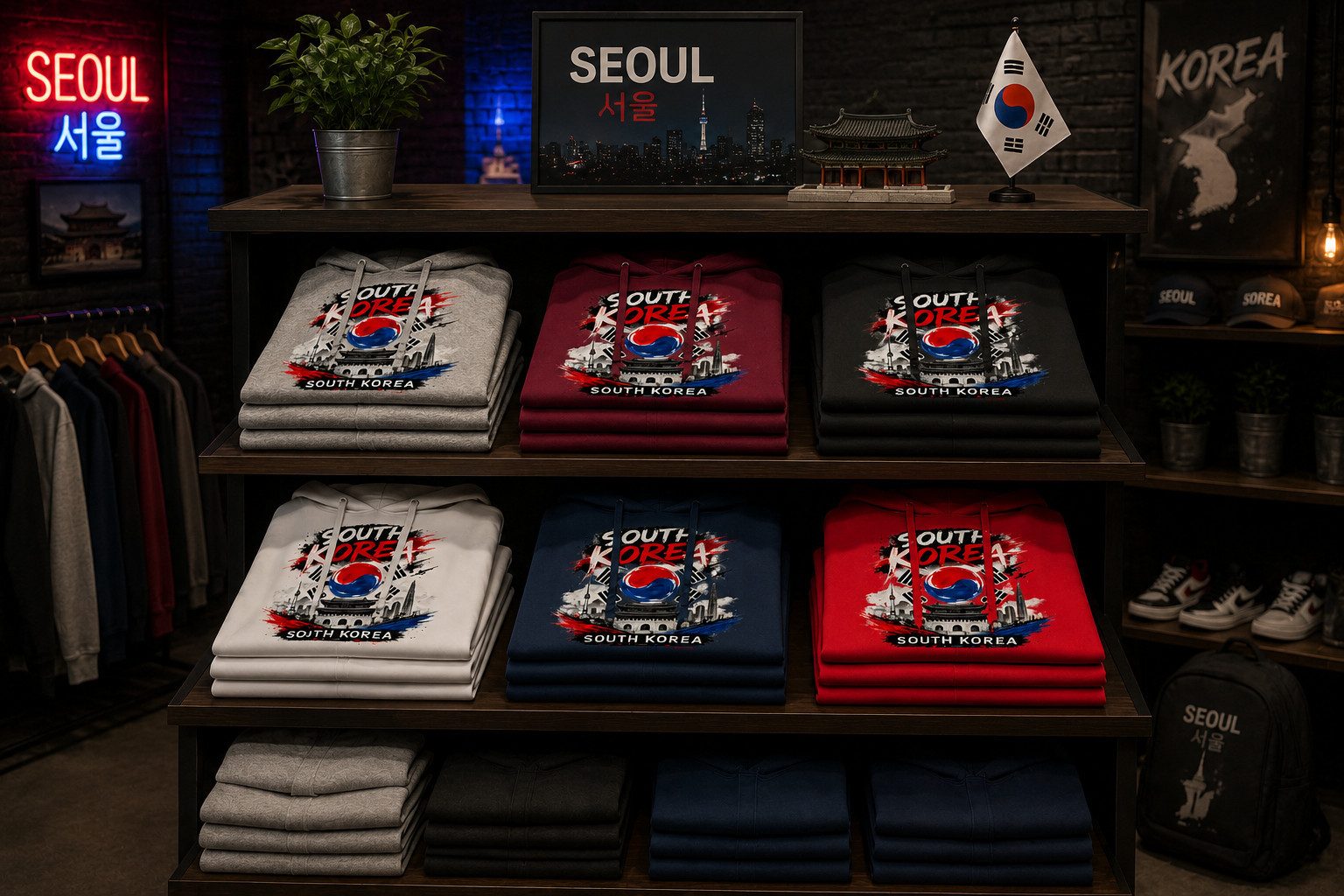 Blondie & Brownie Hoodie OneSpiritKorea Damen Korea Flaggen Print Kapuzenhoodie (Einzelartikel, Einzelartikel) OneSpiritKorea_D_Hoodie Seoul Edition