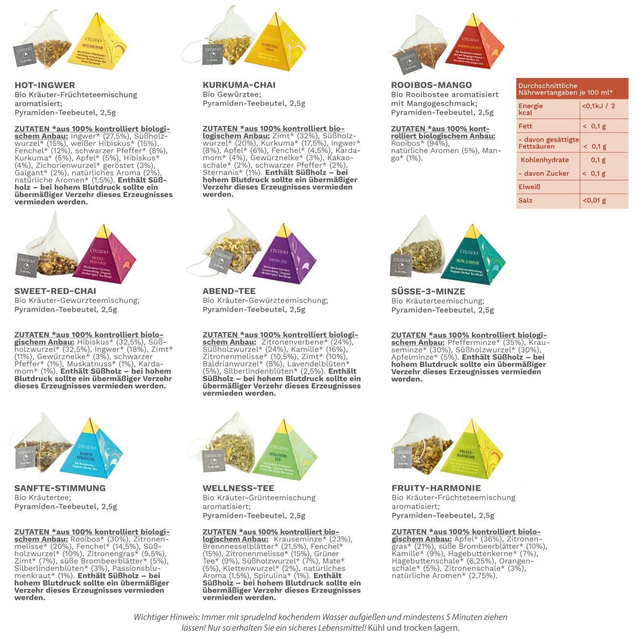 Creano Tee Bio Kräutertee  9er Pyramiden Geschenkset „ORGANIC HERBAL TEA“, 1 x 1 St.