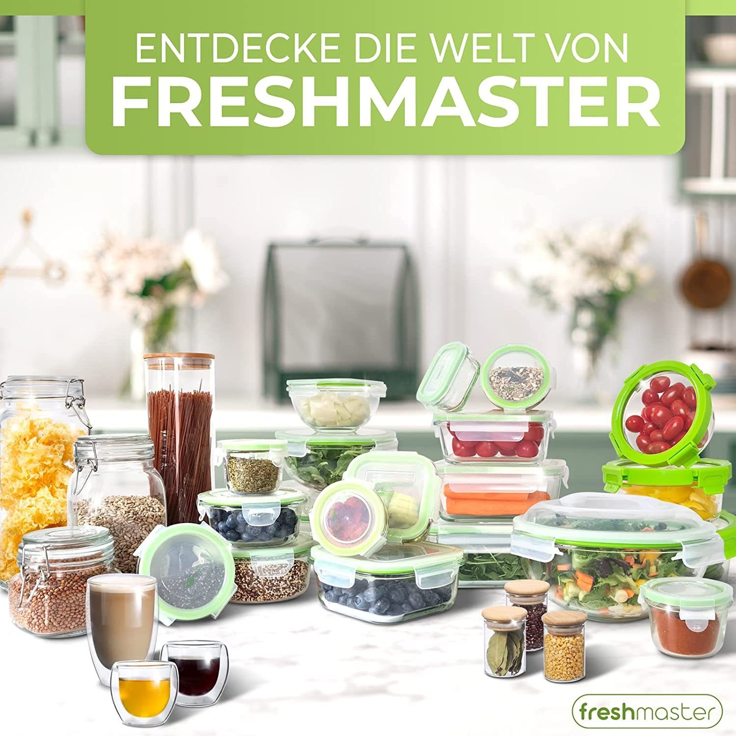 Master Frischhaltedosen Fresh (16-tlg) Vorratsdose Frischhaltedose Glas Borosilikatglas, Set,
