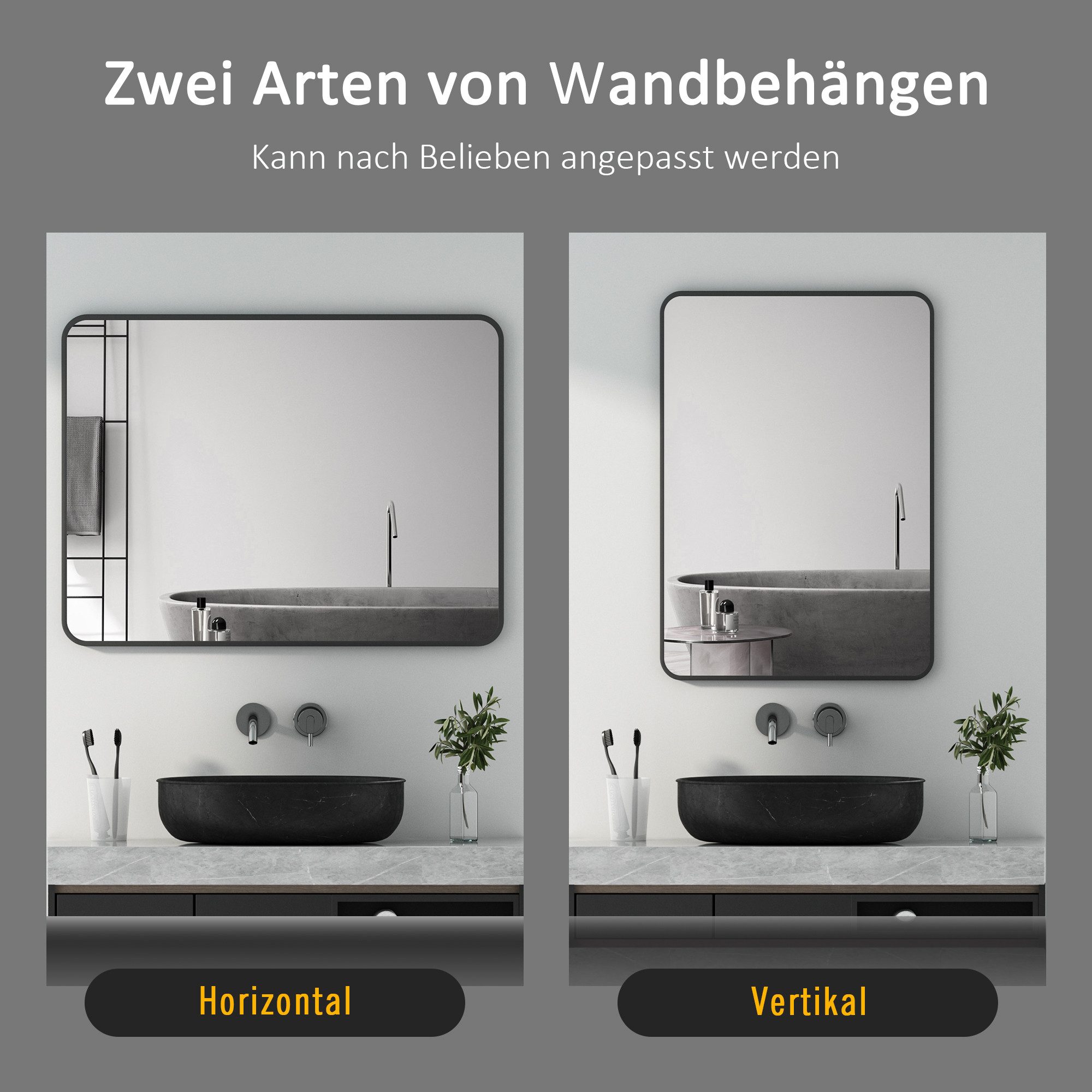 Boromal Spiegel Wandspiegel Rechteckig 50x70 60x80 Schwarz / Gold Metallrah günstig online kaufen