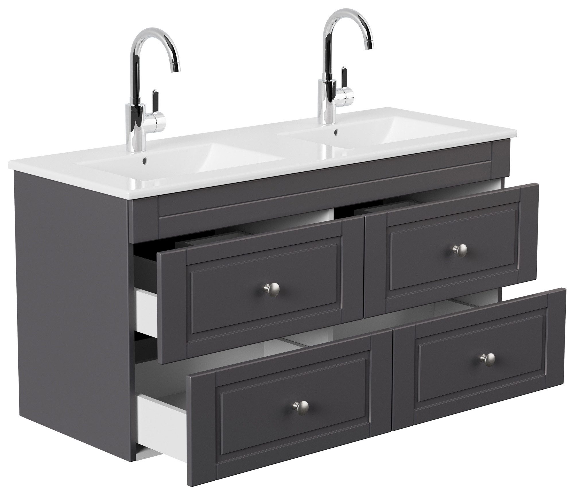 Magnolia Home Doppelwaschtisch Badmöbel Helios Cottage Doppel-Waschbecken SoftClose anthrazit