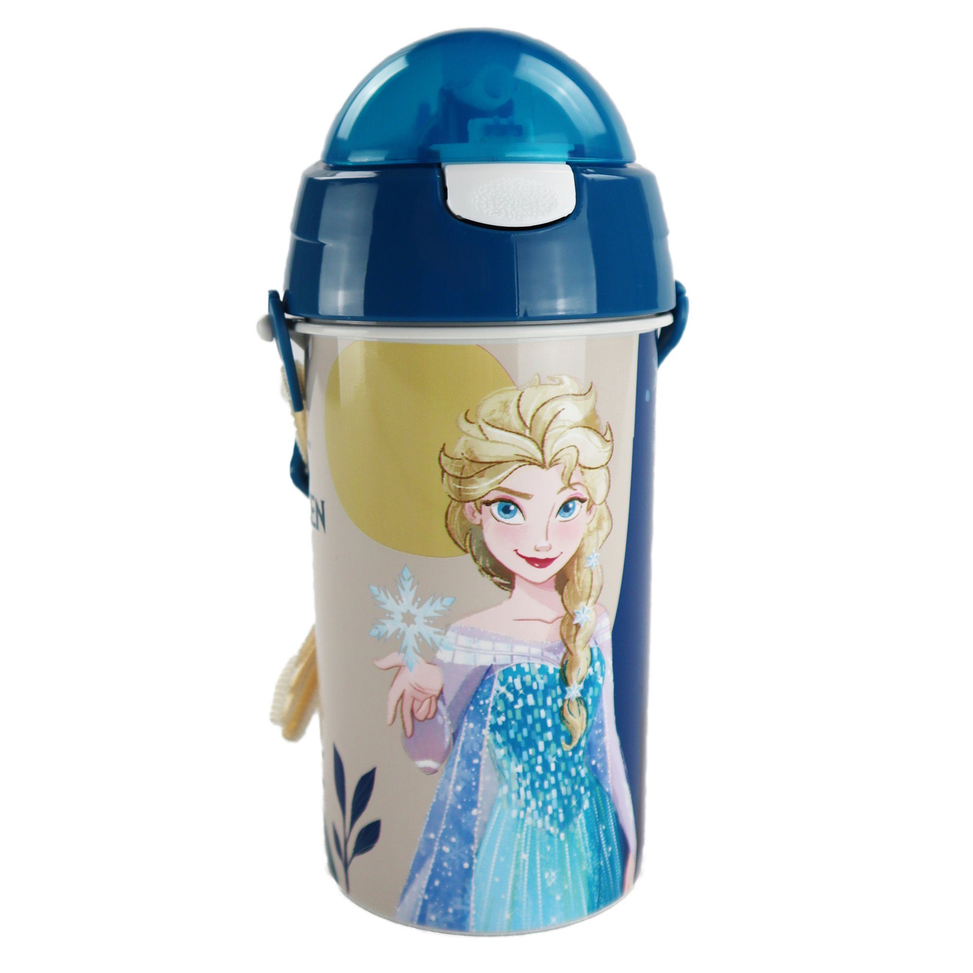 Disney Trinkflasche Elsa Disney Die ml Tragegurt Wasserflasche, Trinkhalm integriertem Flasche Eiskönigin 500 mit und