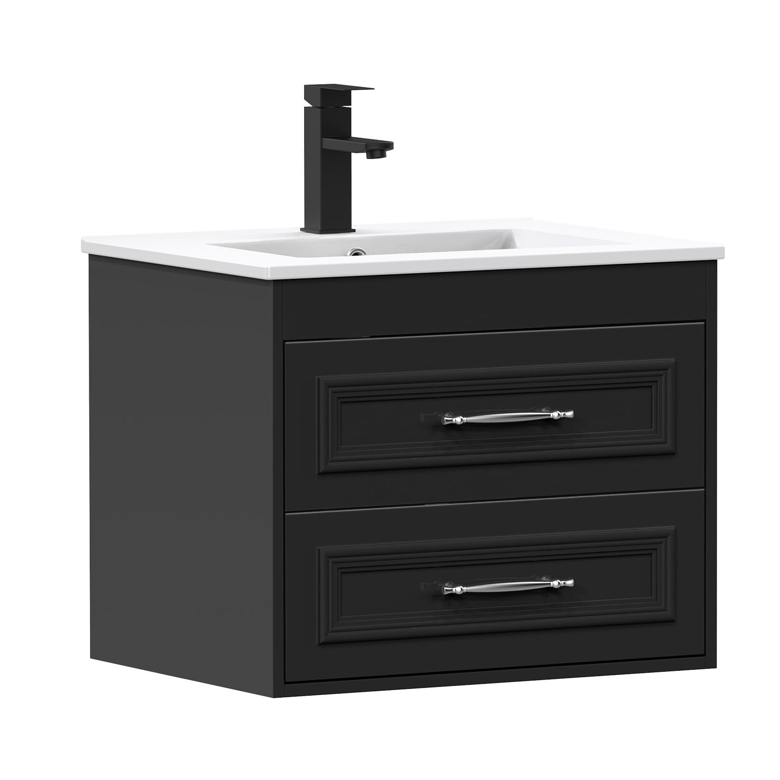 Waschtisch Badmöbel mit Keramikwaschbecken Set, 60cm Unterschrank mit Schublade