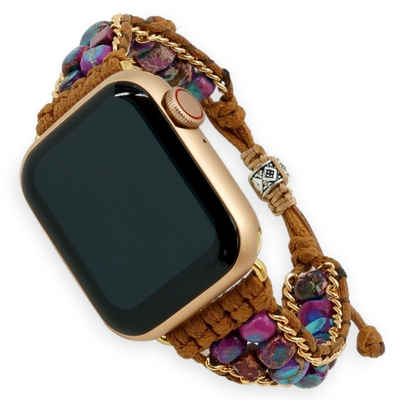 BENAVA Smartwatch-Armband Smart Watch Band - Jaspis Perlen Lila Bunt, Handgemacht