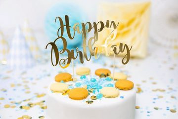partydeco Tortenstecker, Cake Topper Happy Birthday 22.5cm, gold