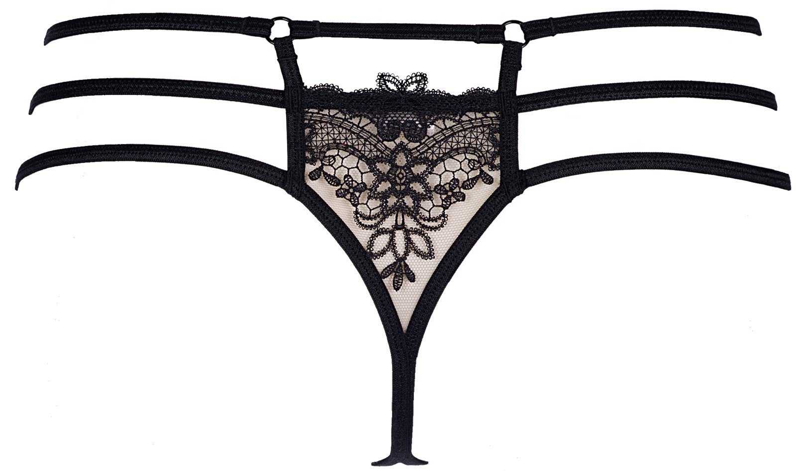 Axami String String in schwarz-beige mit Spitze Tanga mit Blumenmuster (einzel, 1-St)