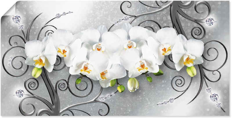 Artland Wandbild »weiße Orchideen auf Ornamenten«, Blumenbilder (1 St), als Alubild, Leinwandbild, Wandaufkleber oder Poster in versch. Größen