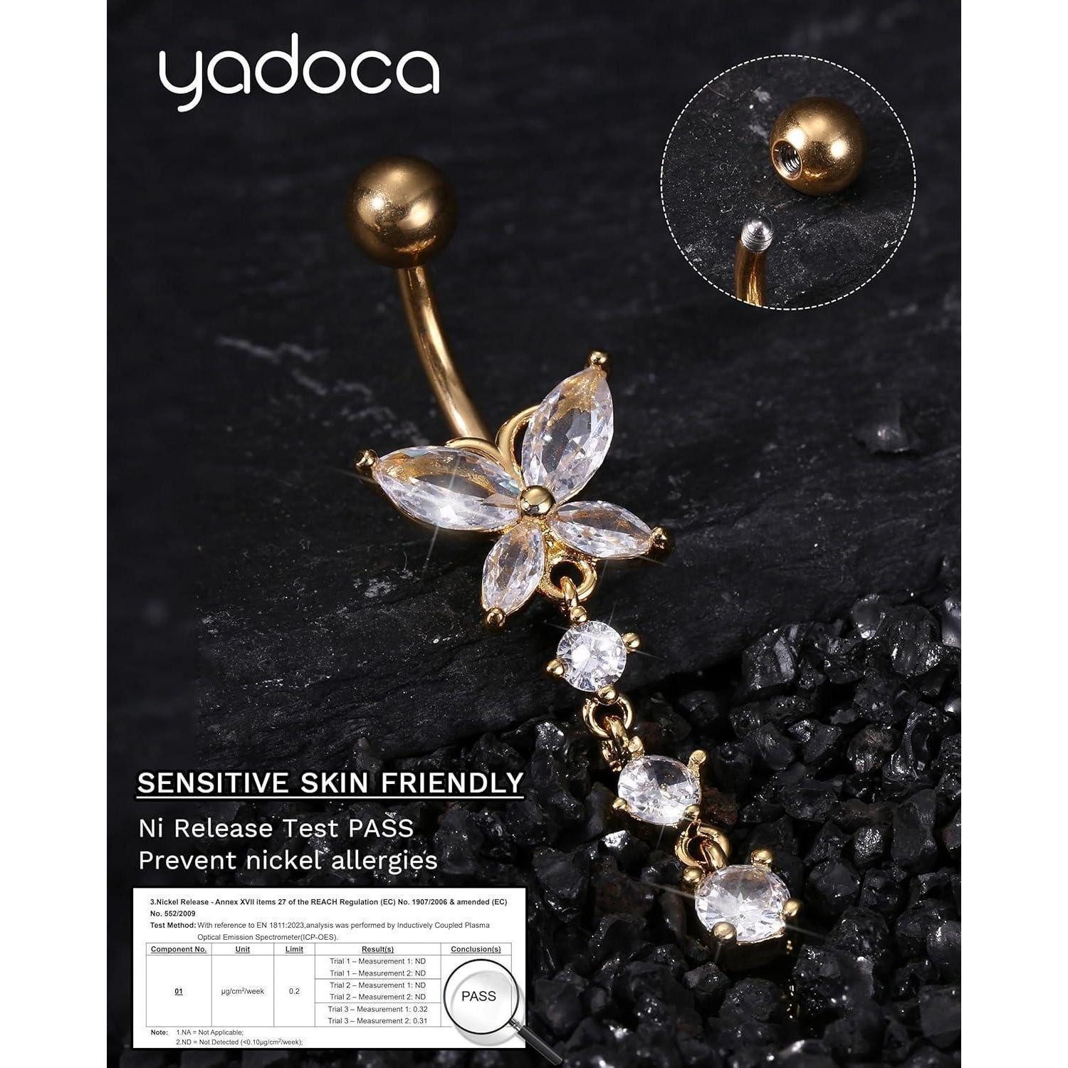 YADOCA Bauchnabelpiercing Bauchnabelpiercing Titan Silber Gold CZ 14G Lang Ring Schmuck